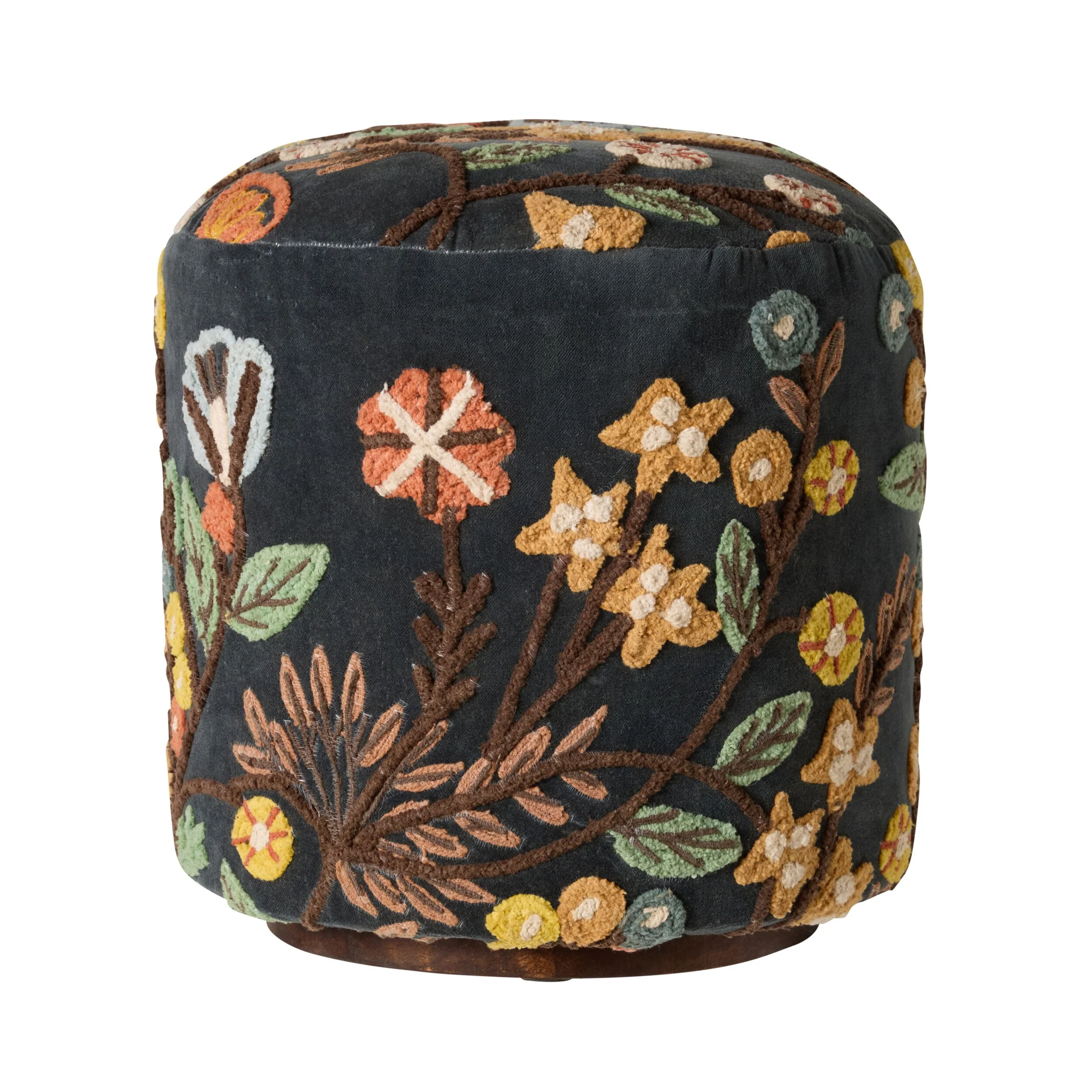 Freya Embroidered Ottoman Blue Velvet - Image 2