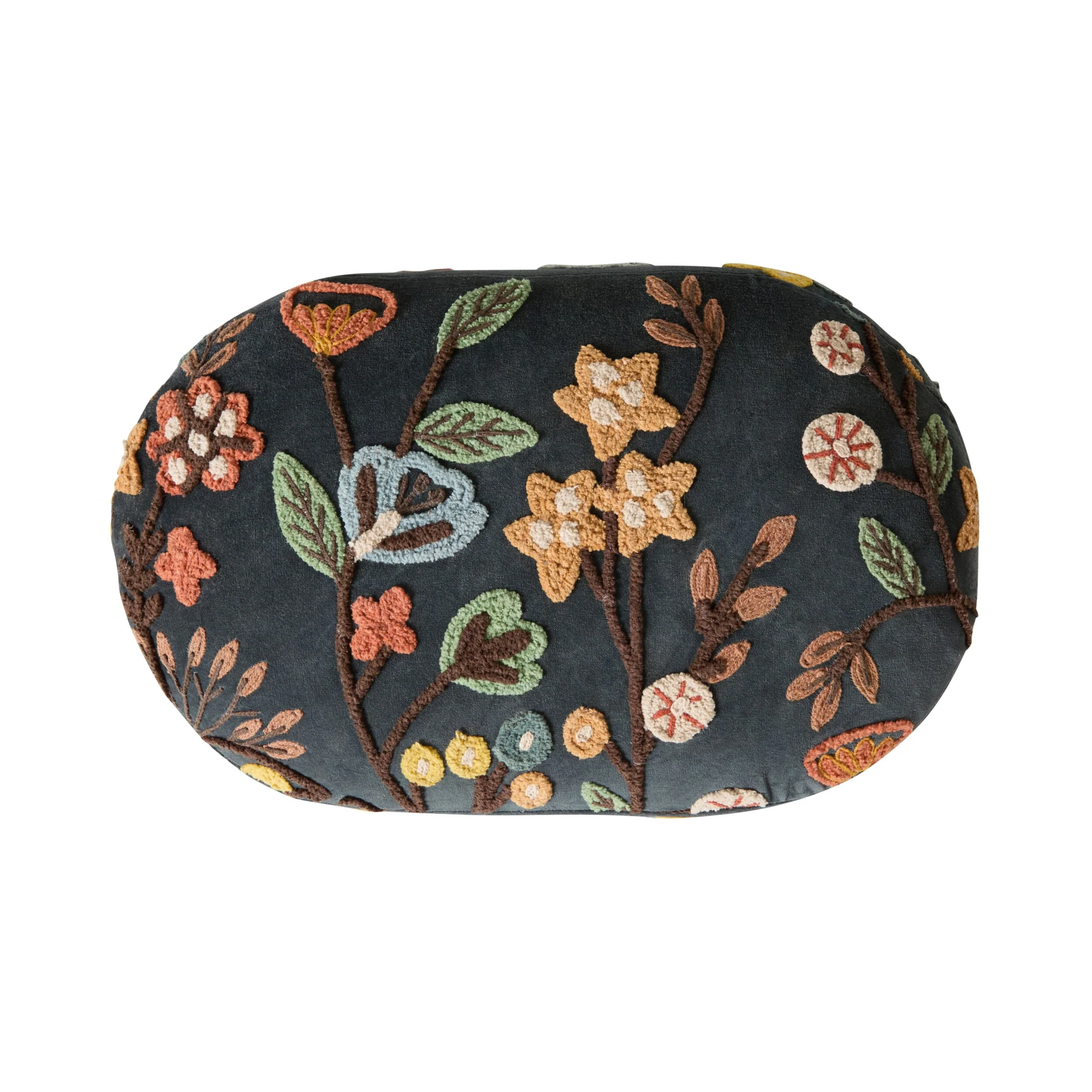 Freya Embroidered Ottoman Blue Velvet - Image 3