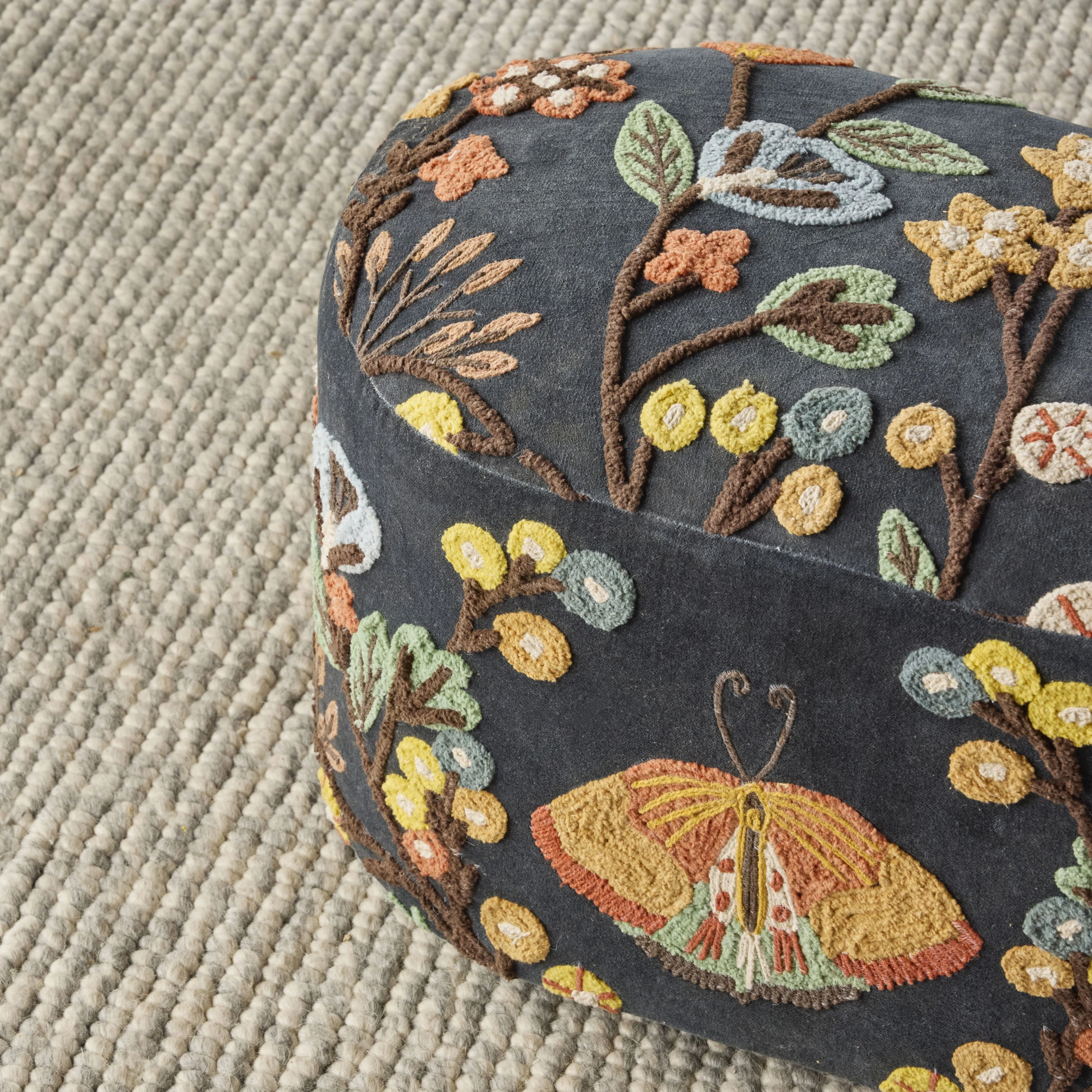 Freya Embroidered Ottoman Blue Velvet - Image 6