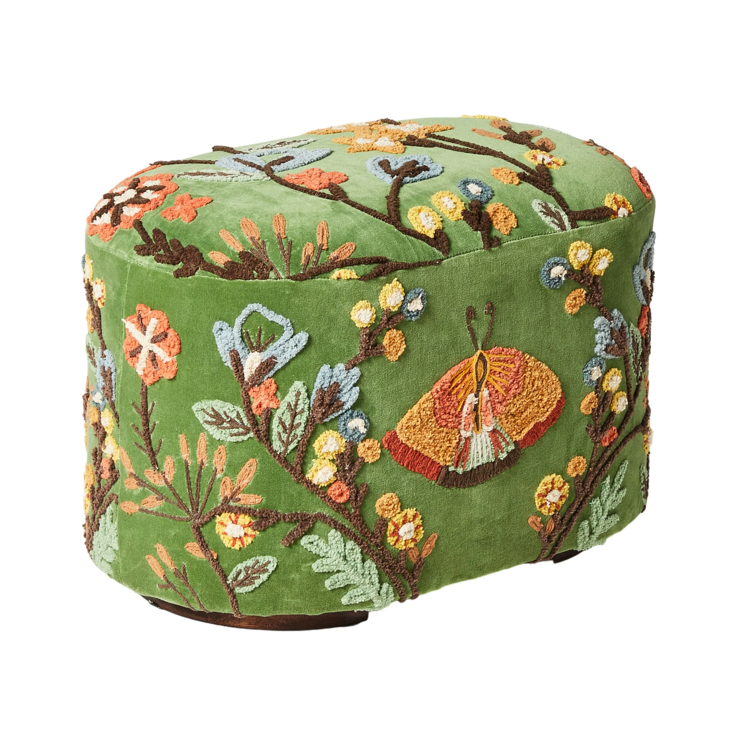 Freya Embroidered Ottoman Green Velvet - Image 2