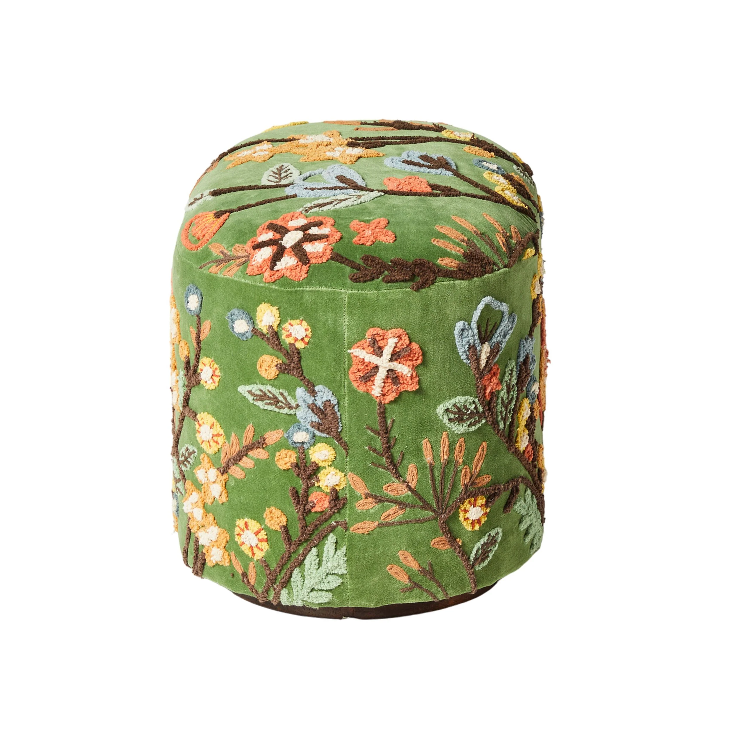 Freya Embroidered Ottoman Green Velvet - Image 3