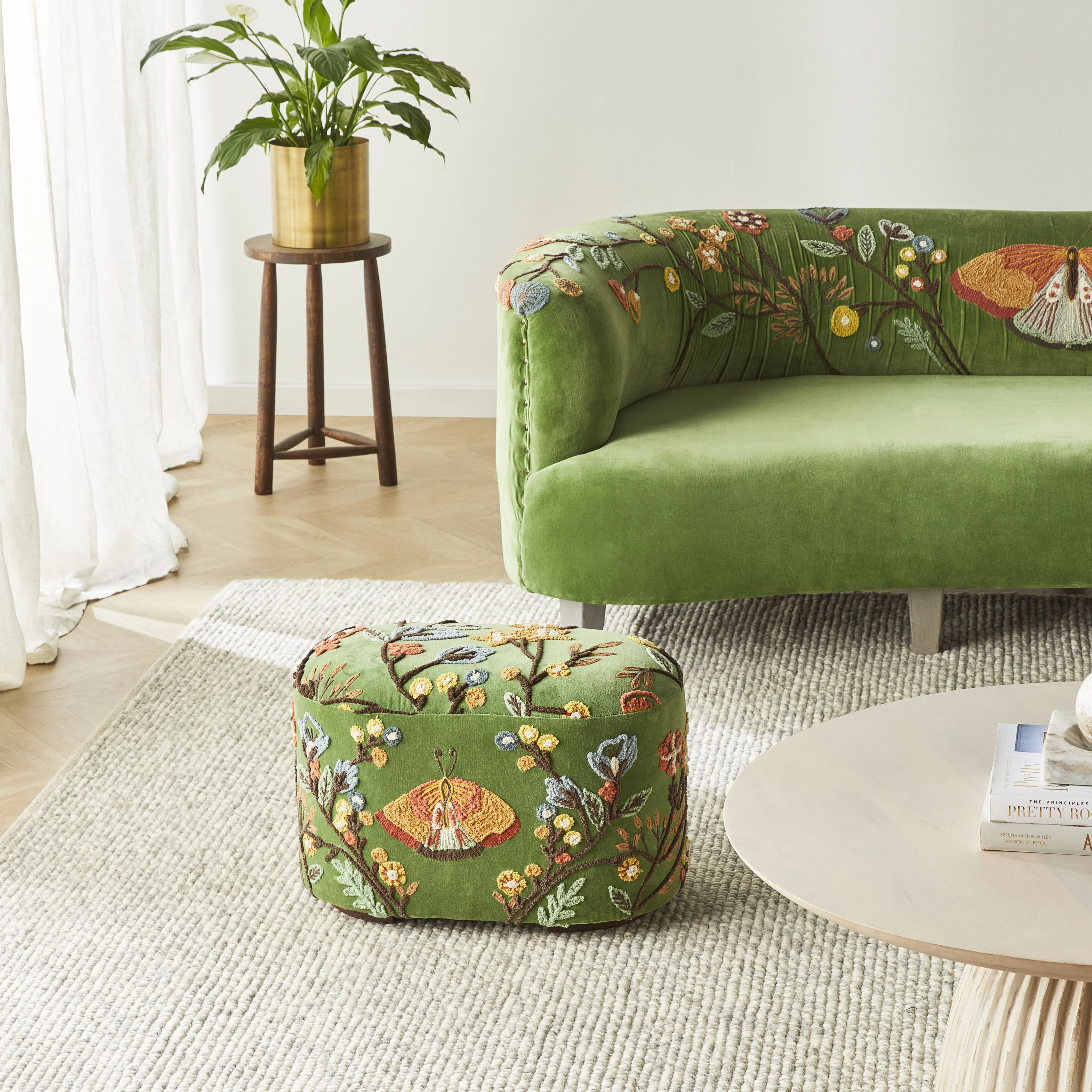 Freya Embroidered Ottoman Green Velvet - Image 5