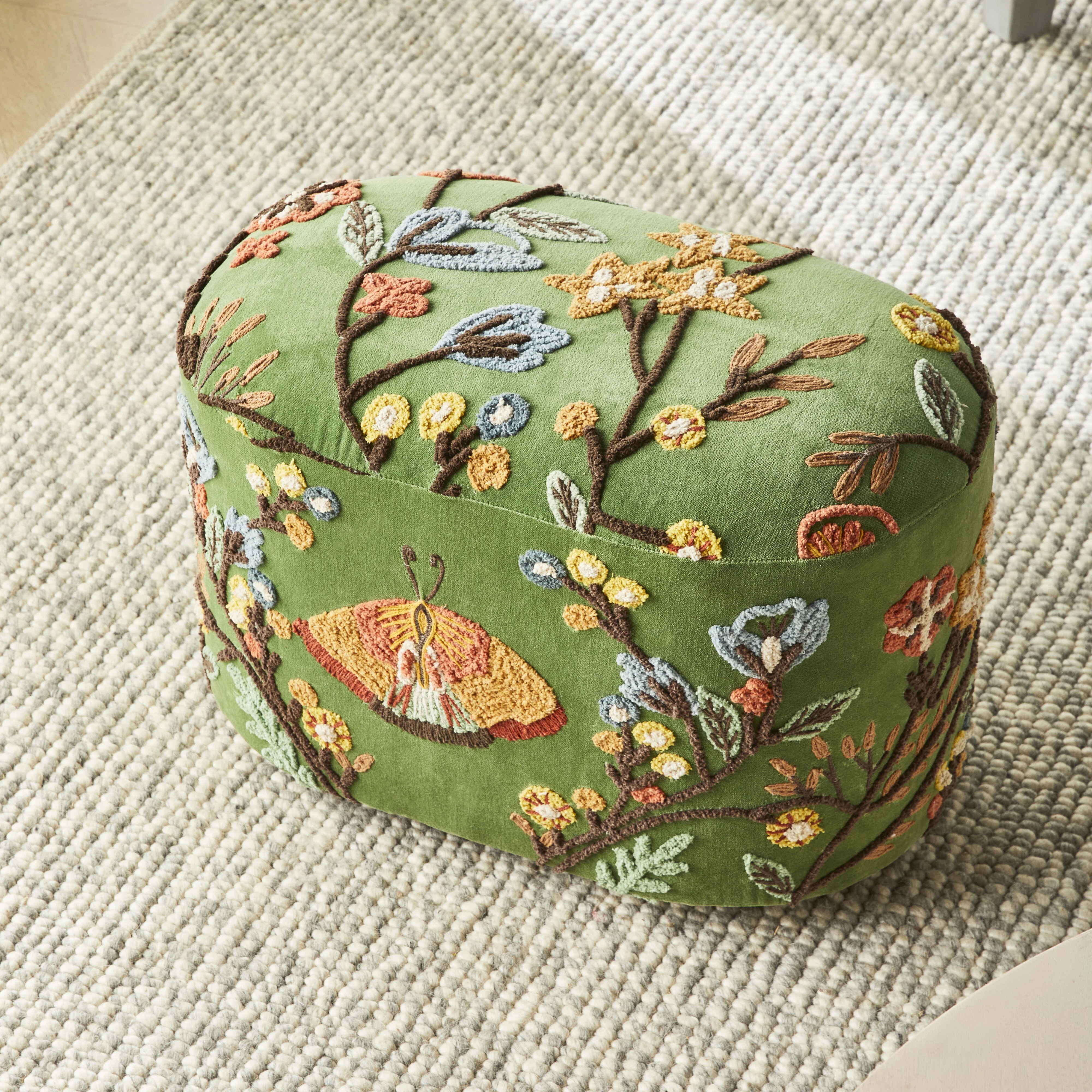 Freya Embroidered Ottoman Green Velvet - Image 8
