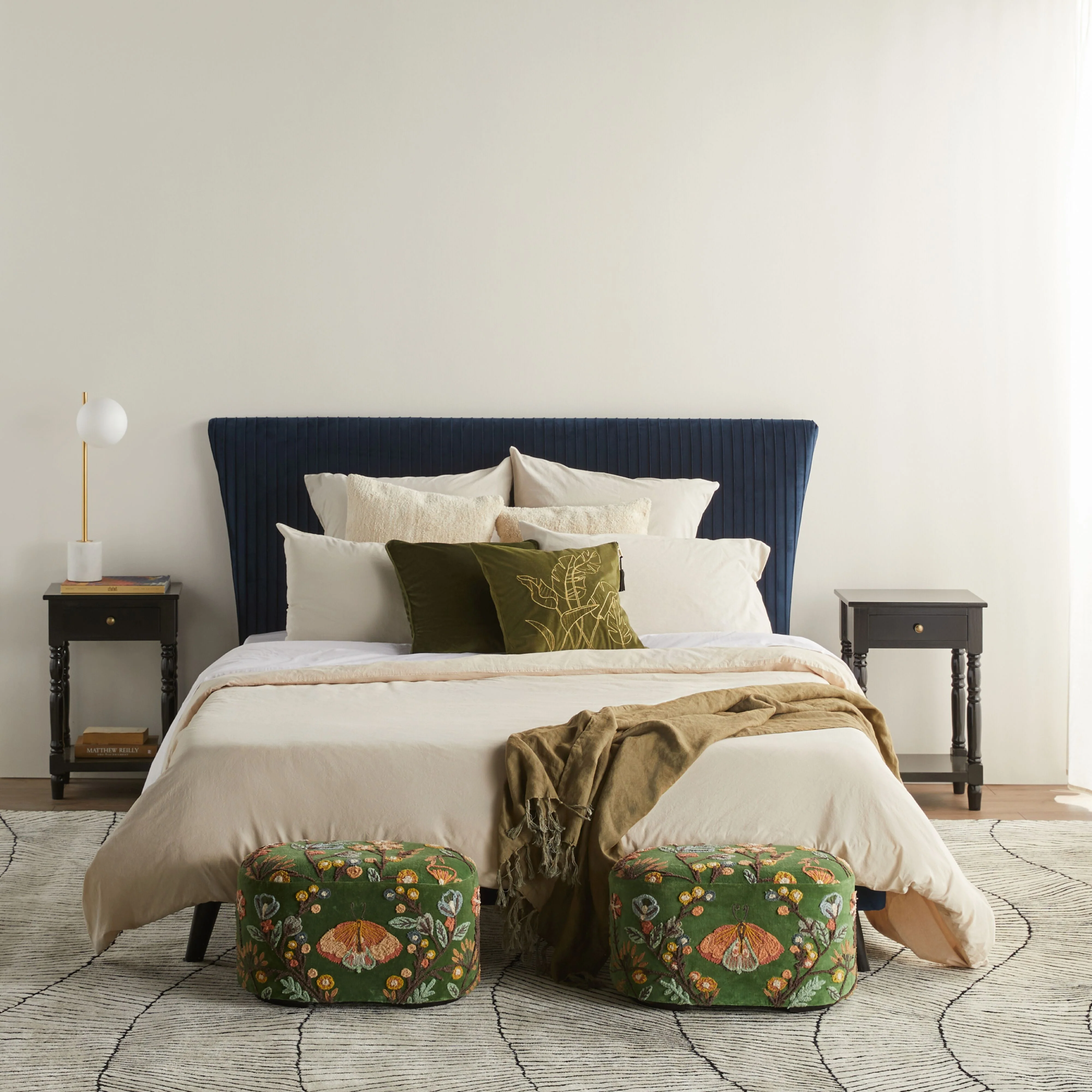 Freya Embroidered Ottoman Green Velvet - Image 9