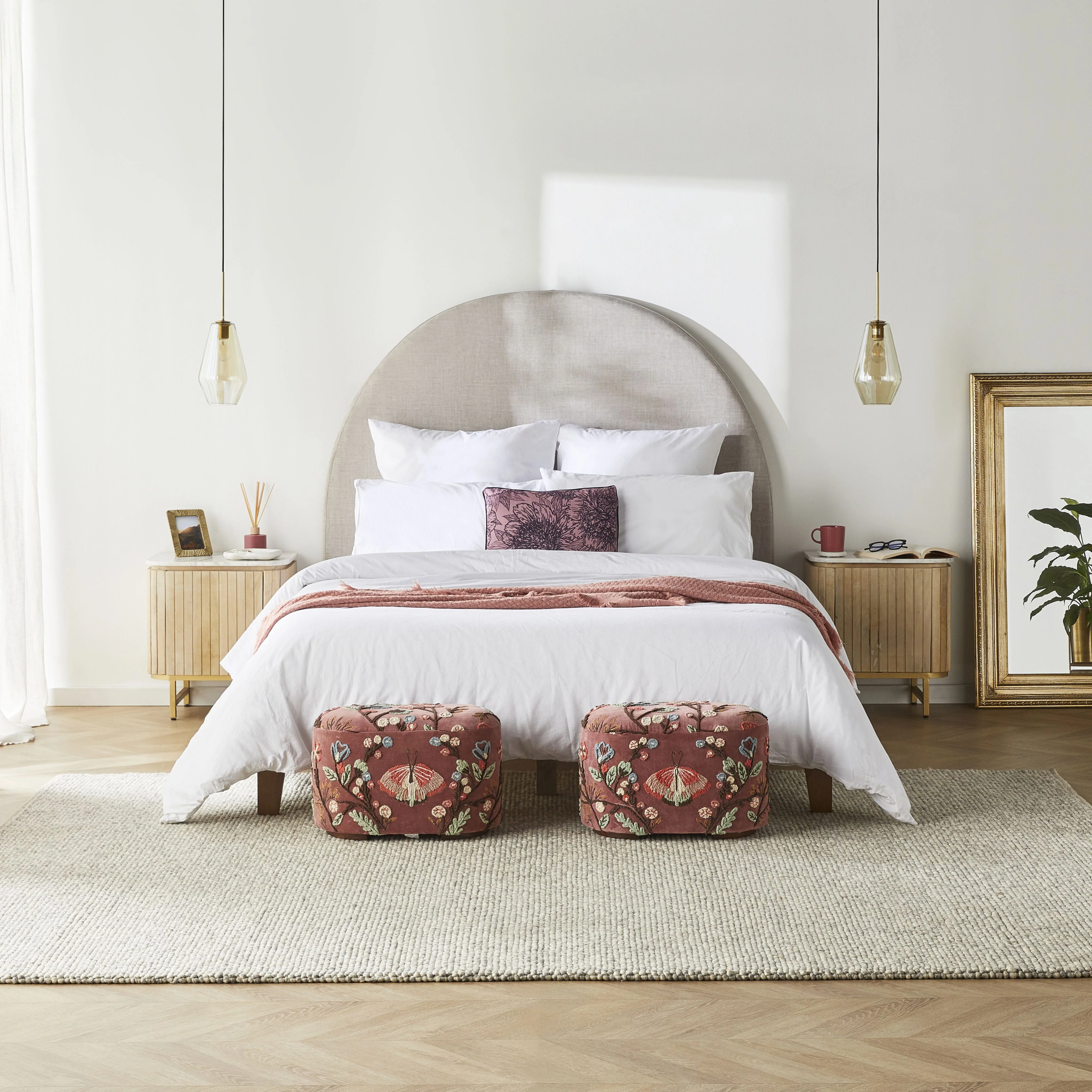 Freya Embroidered Ottoman Rose Pink Velvet - Image 10