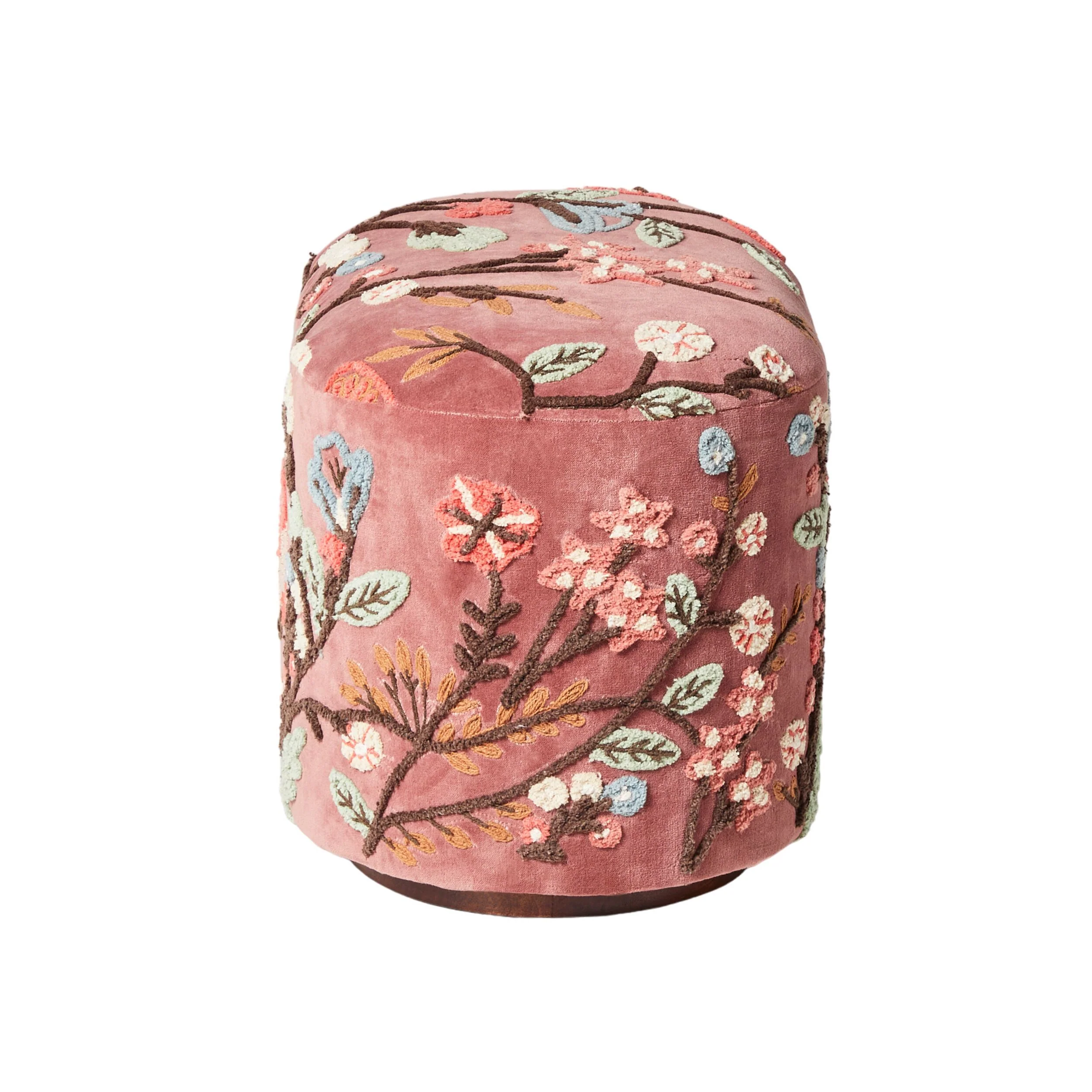 Freya Embroidered Ottoman Rose Pink Velvet - Image 3