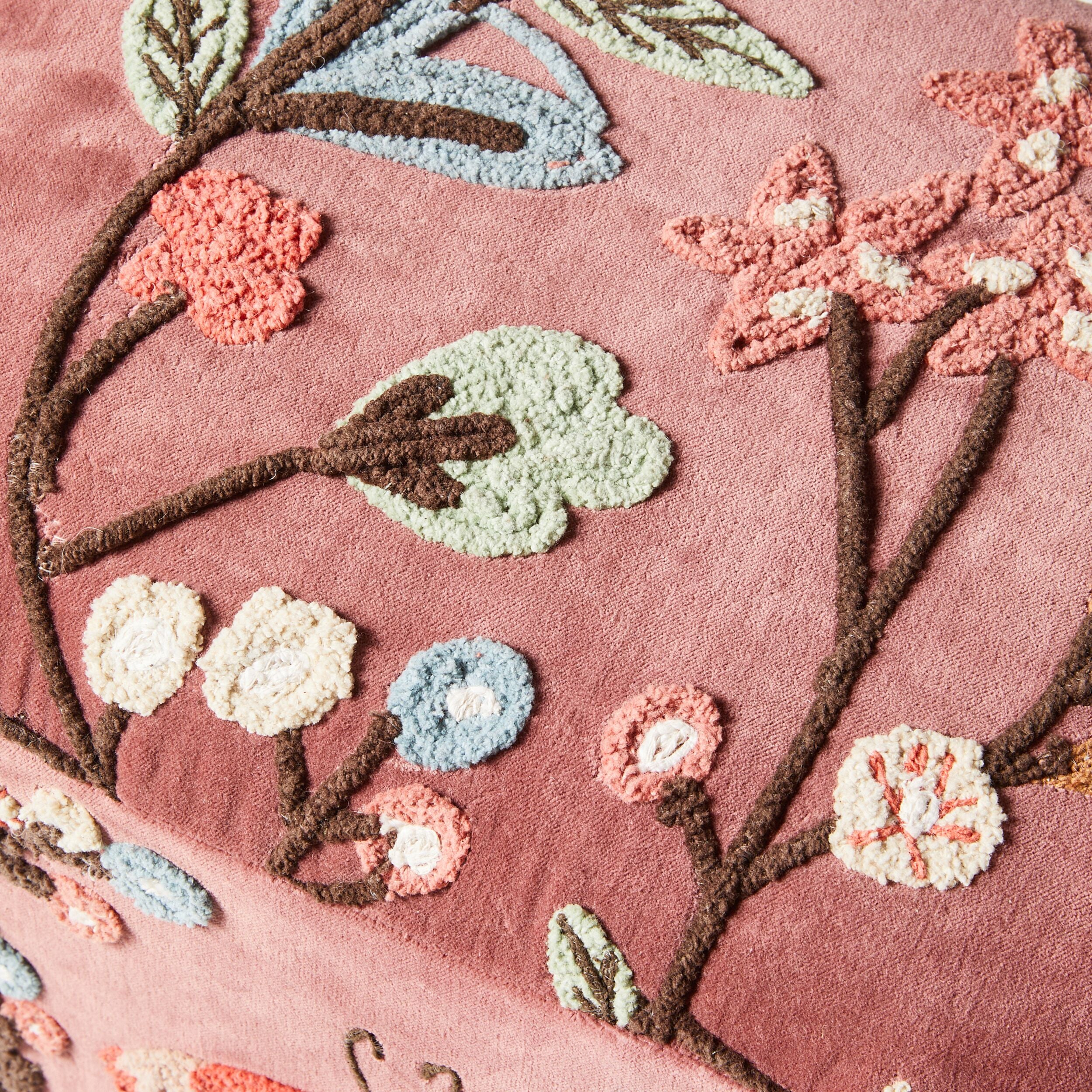 Freya Embroidered Ottoman Rose Pink Velvet - Image 4