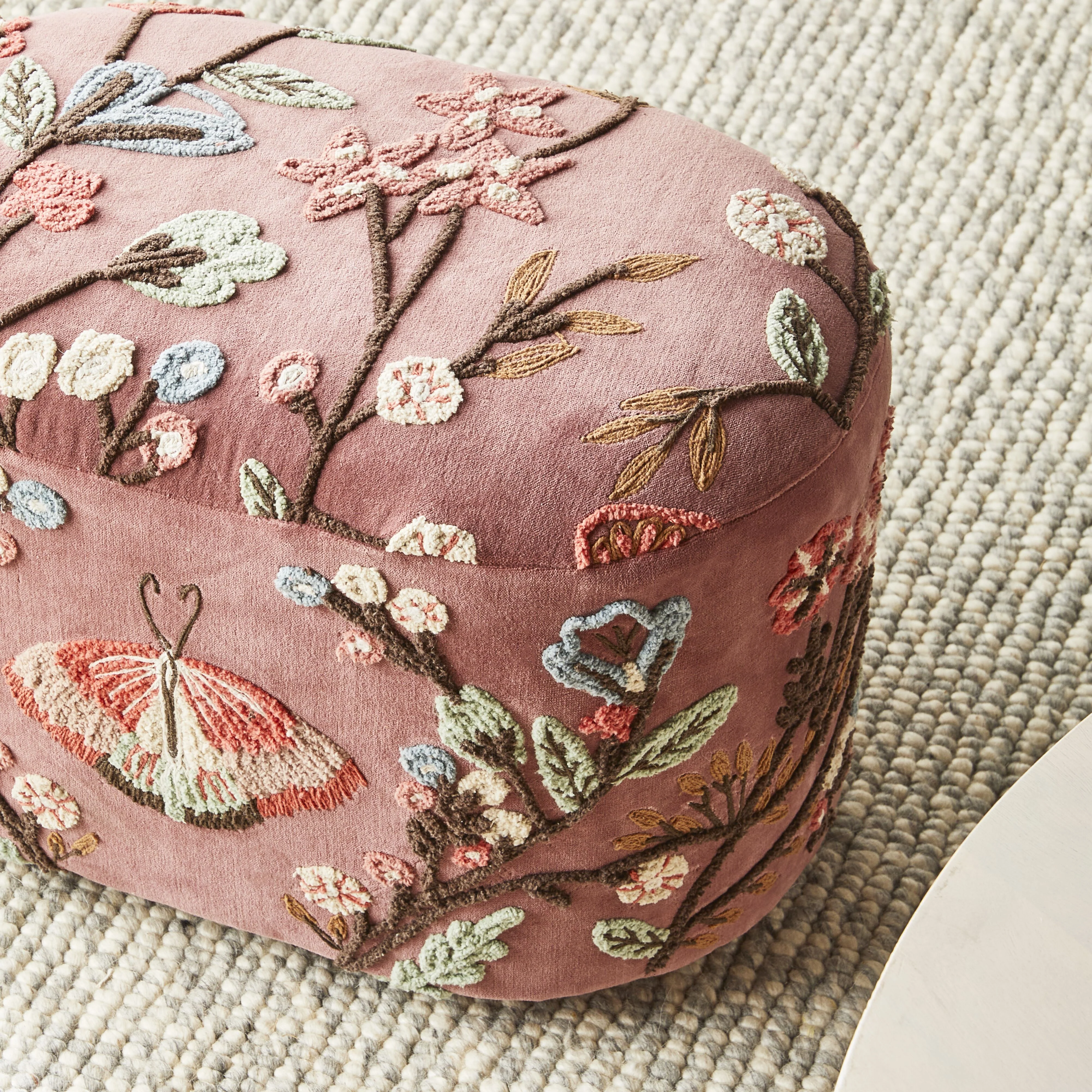 Freya Embroidered Ottoman Rose Pink Velvet - Image 9