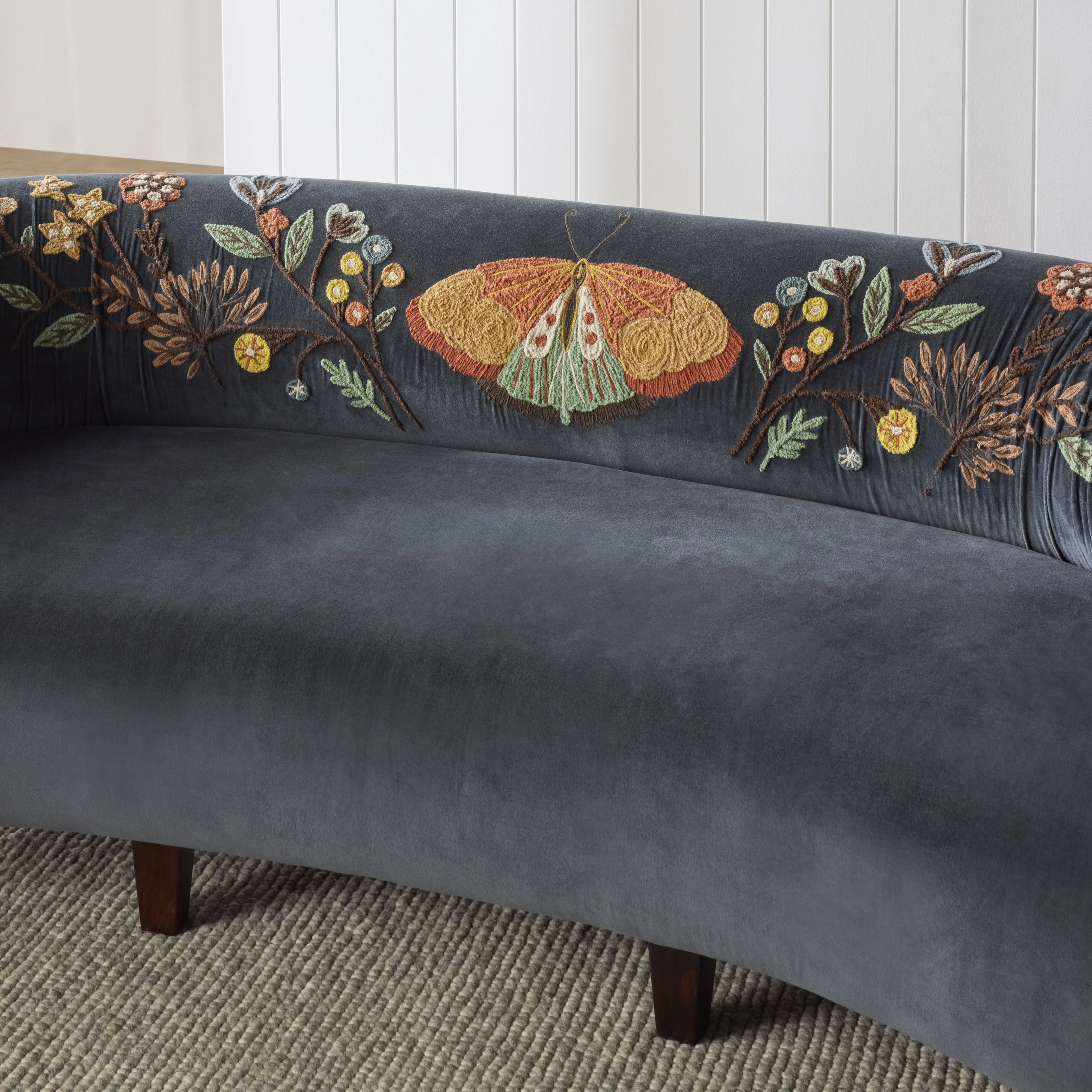 Freya Embroidered Sofa Blue Velvet - Image 10