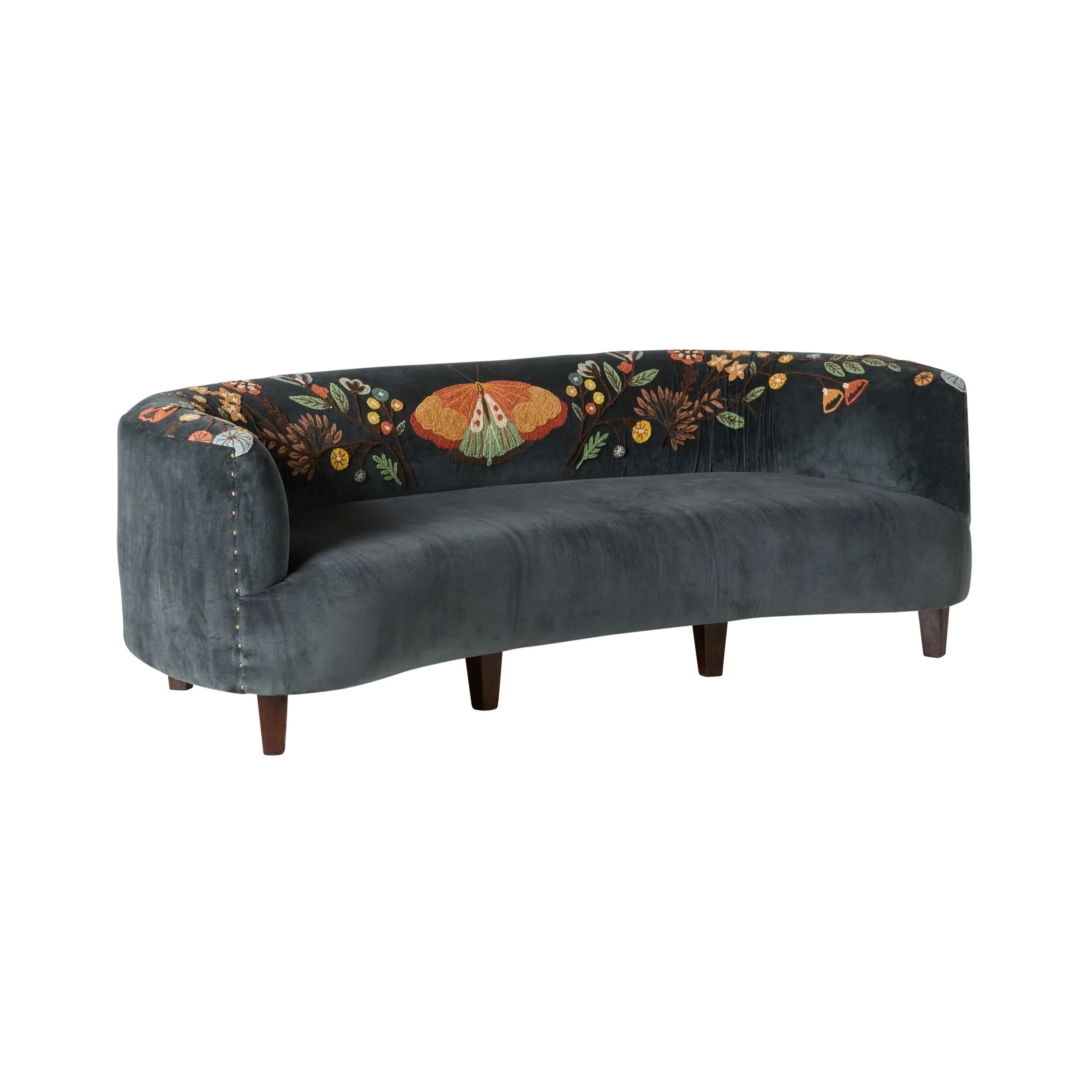 Freya Embroidered Sofa Blue Velvet - Image 2