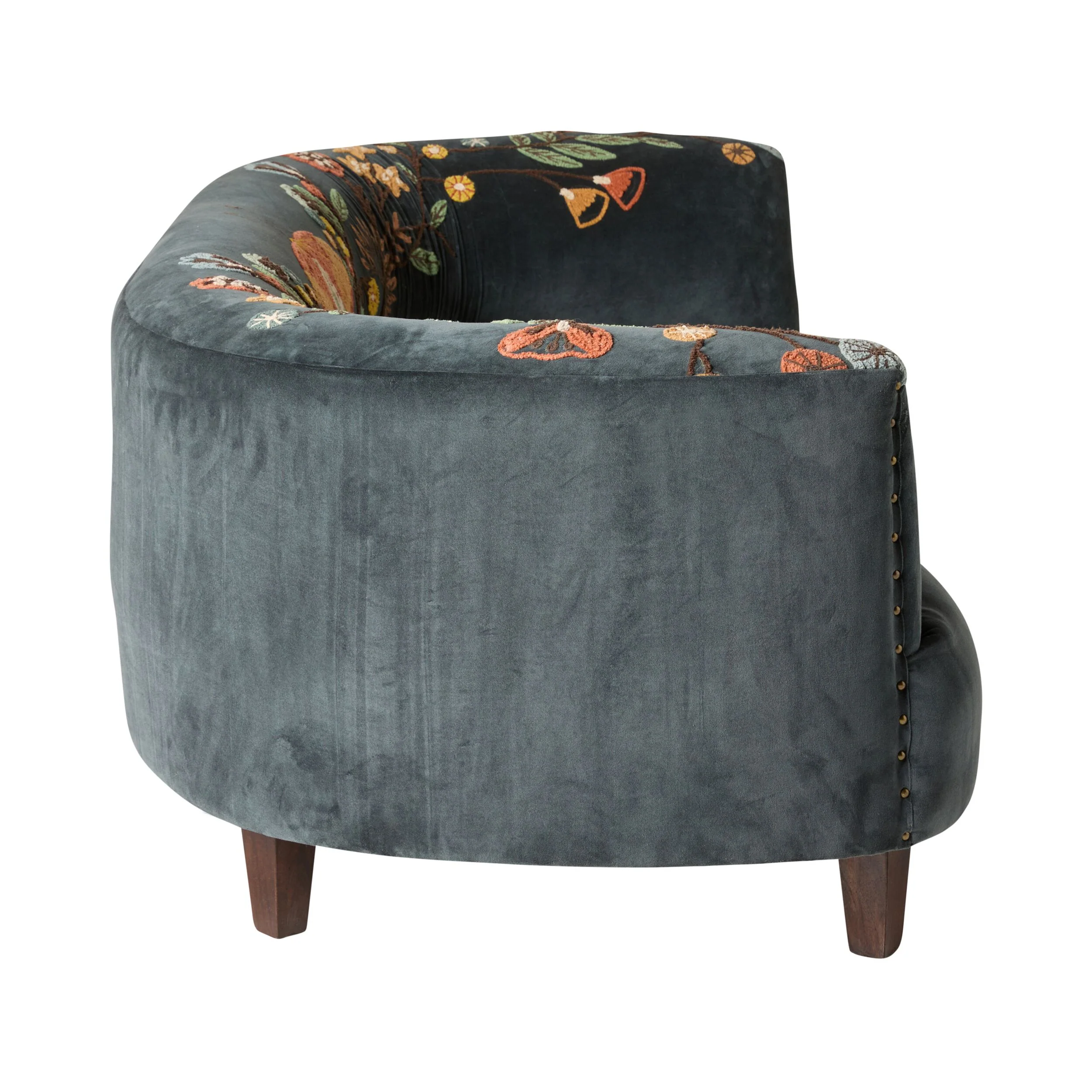 Freya Embroidered Sofa Blue Velvet - Image 3