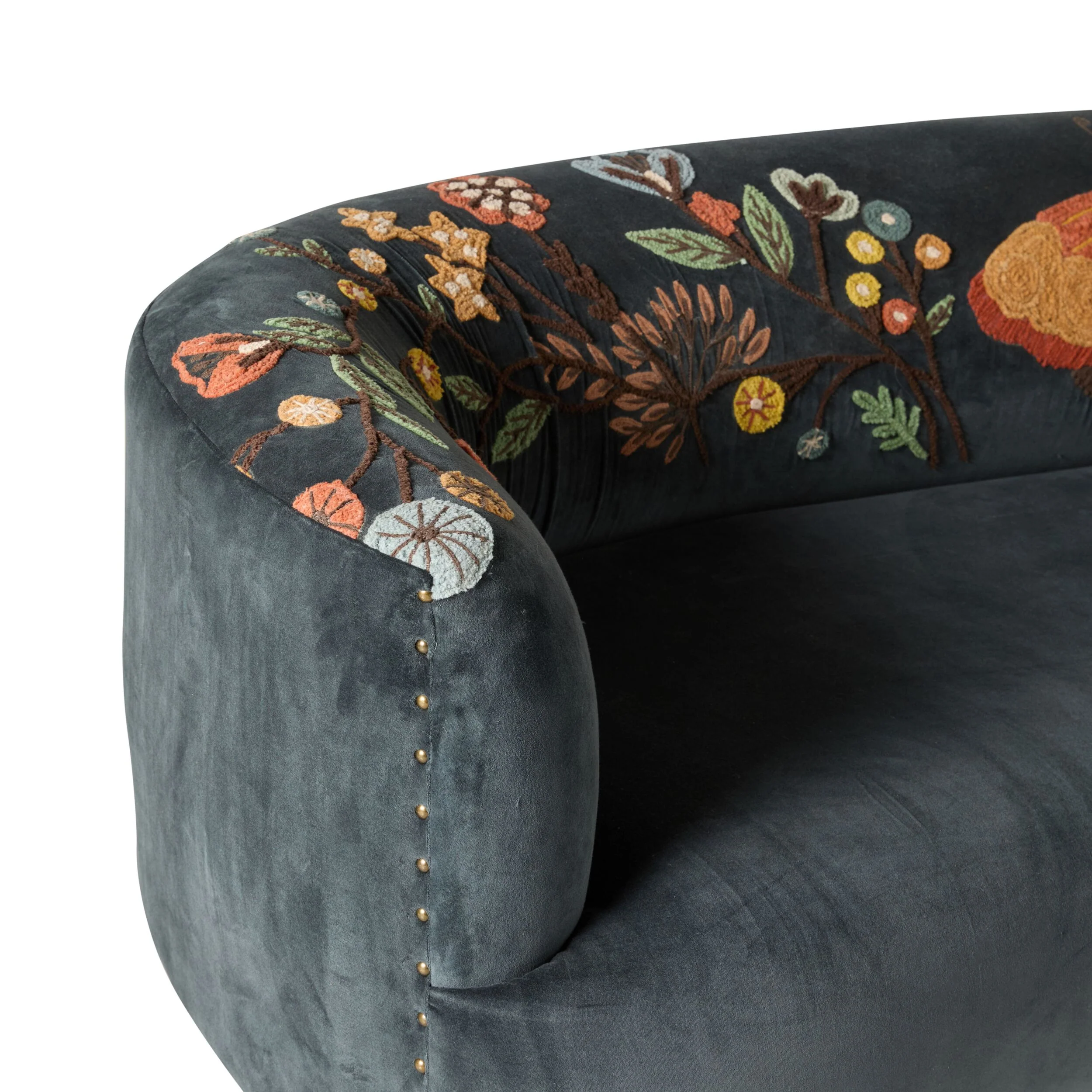 Freya Embroidered Sofa Blue Velvet - Image 5