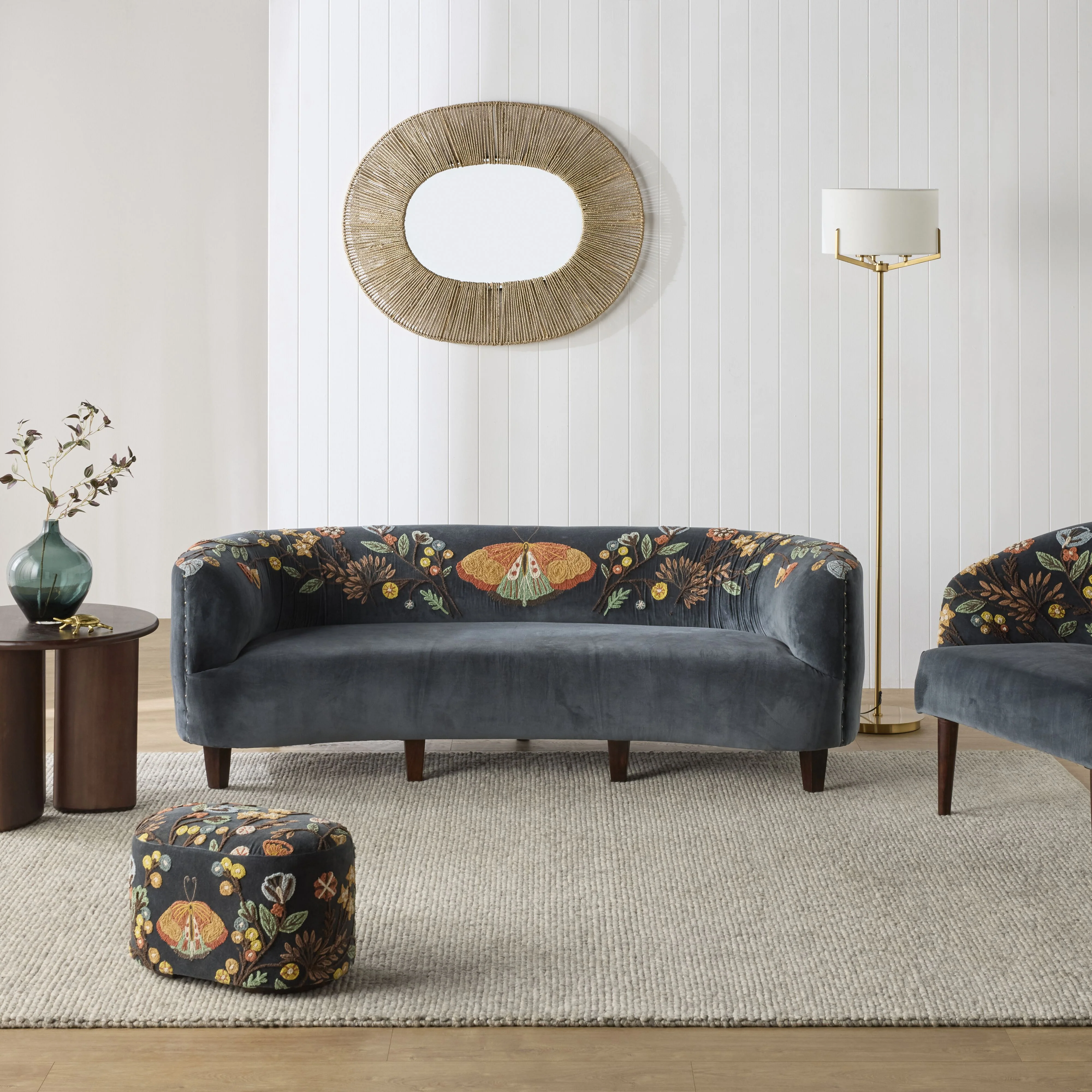 Freya Embroidered Sofa Blue Velvet - Image 7