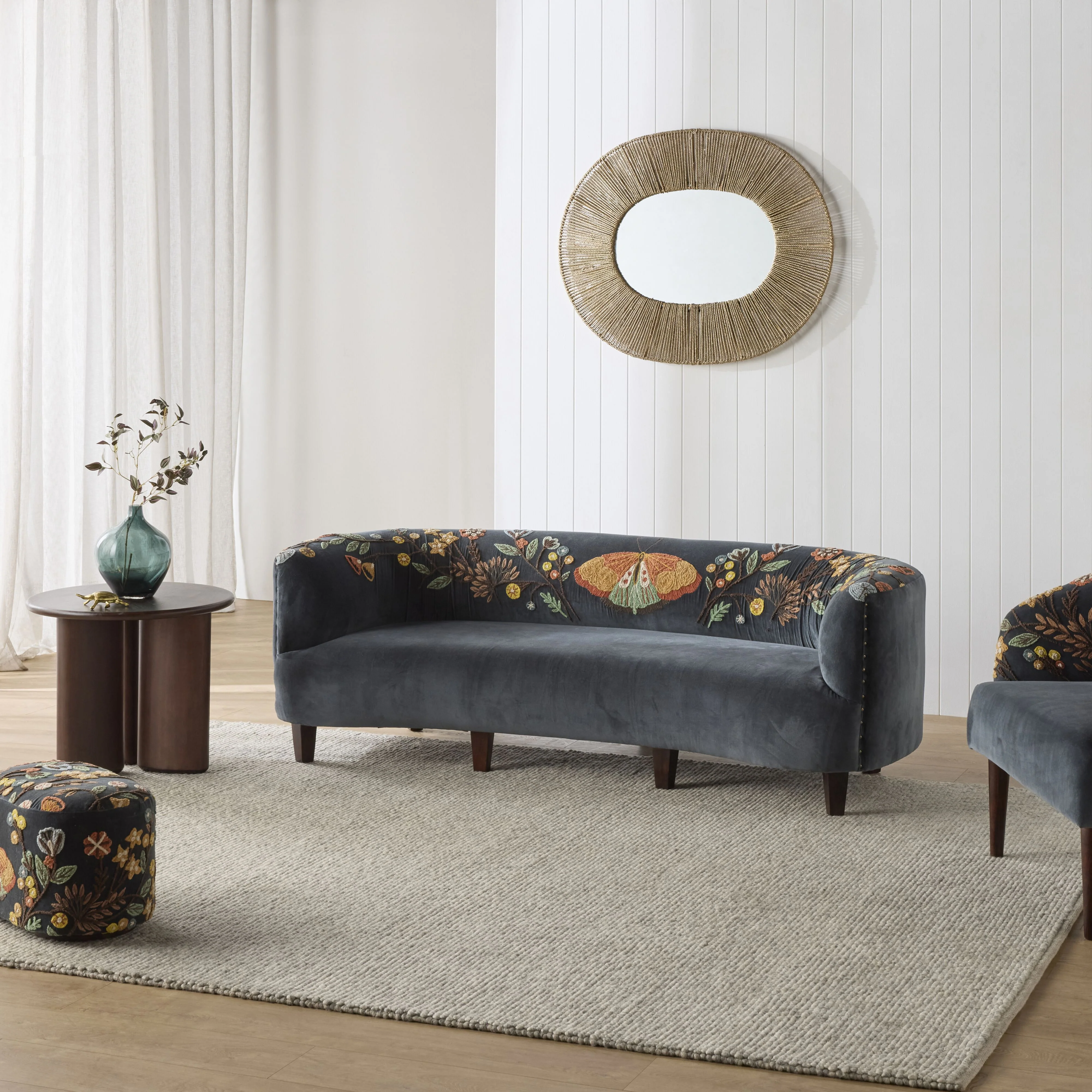 Freya Embroidered Sofa Blue Velvet - Image 8