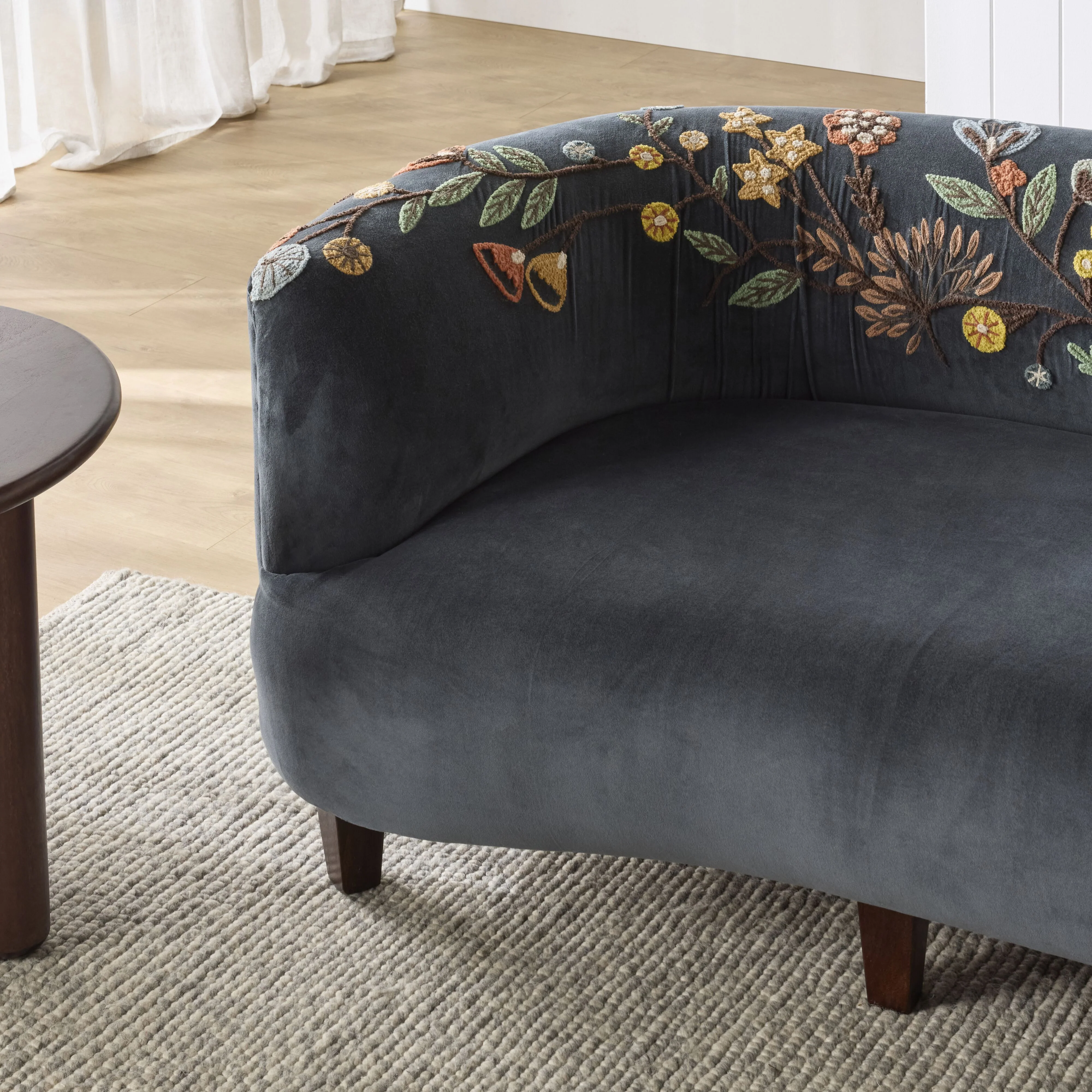Freya Embroidered Sofa Blue Velvet - Image 9