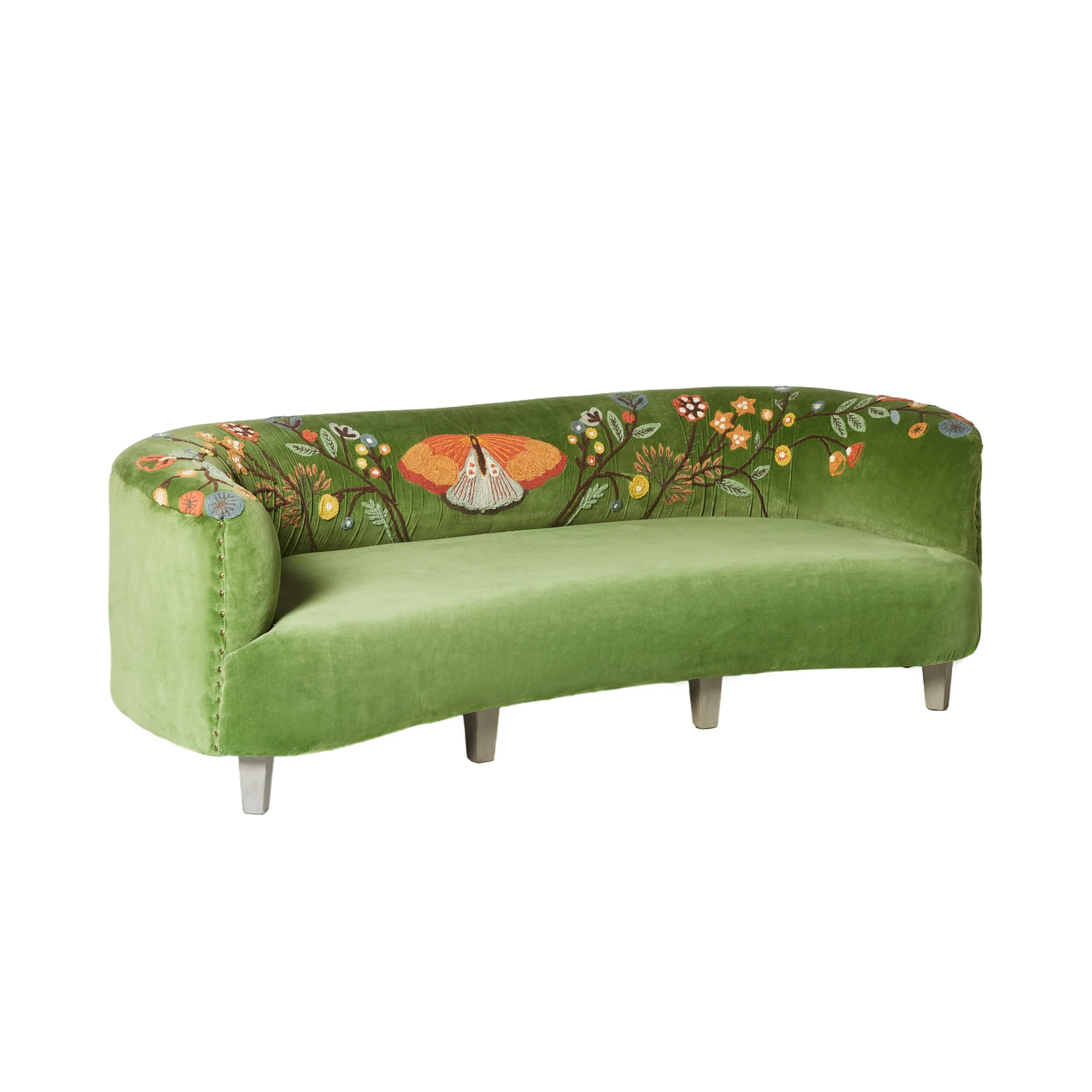 Freya Embroidered Sofa Green Velvet - Image 2