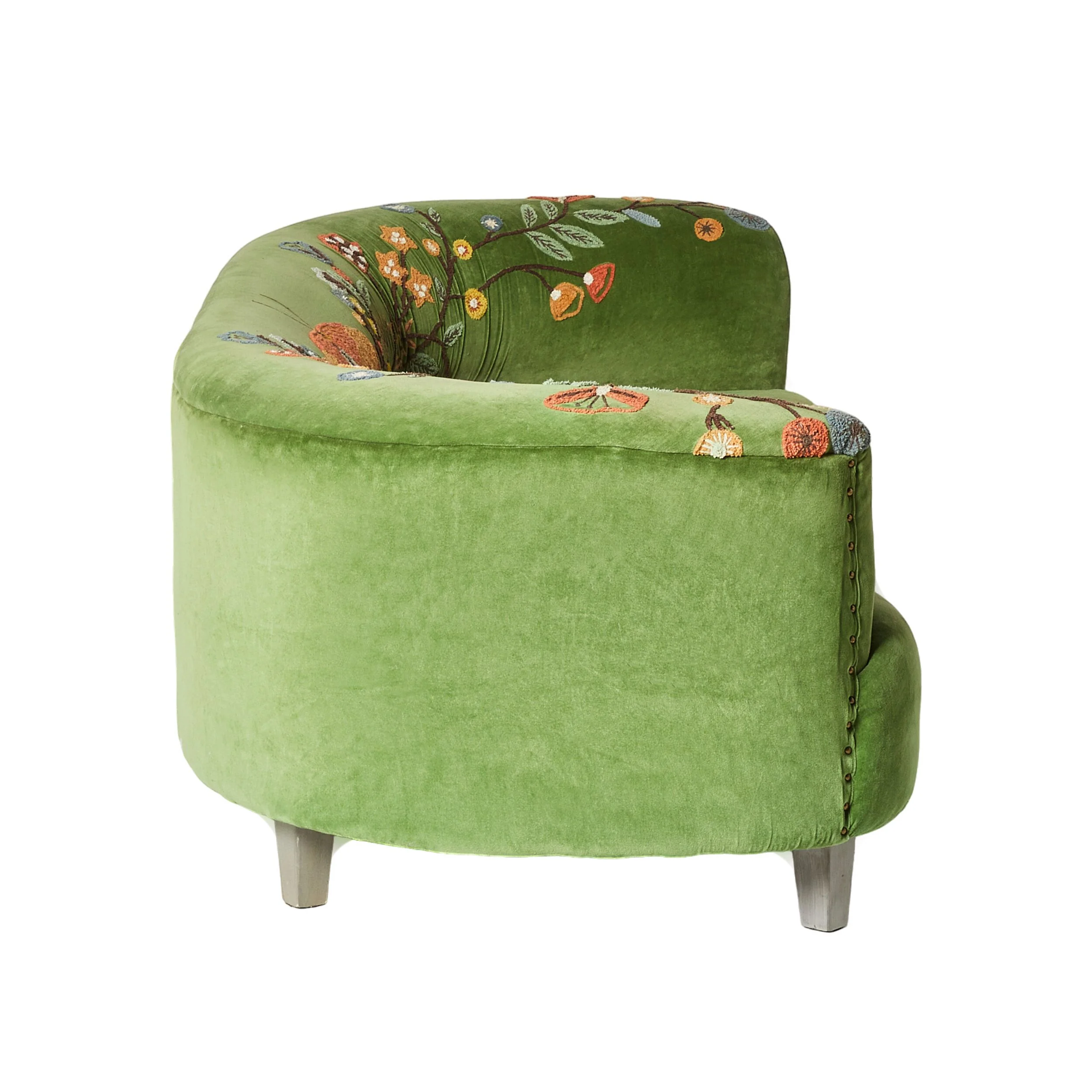 Freya Embroidered Sofa Green Velvet - Image 3
