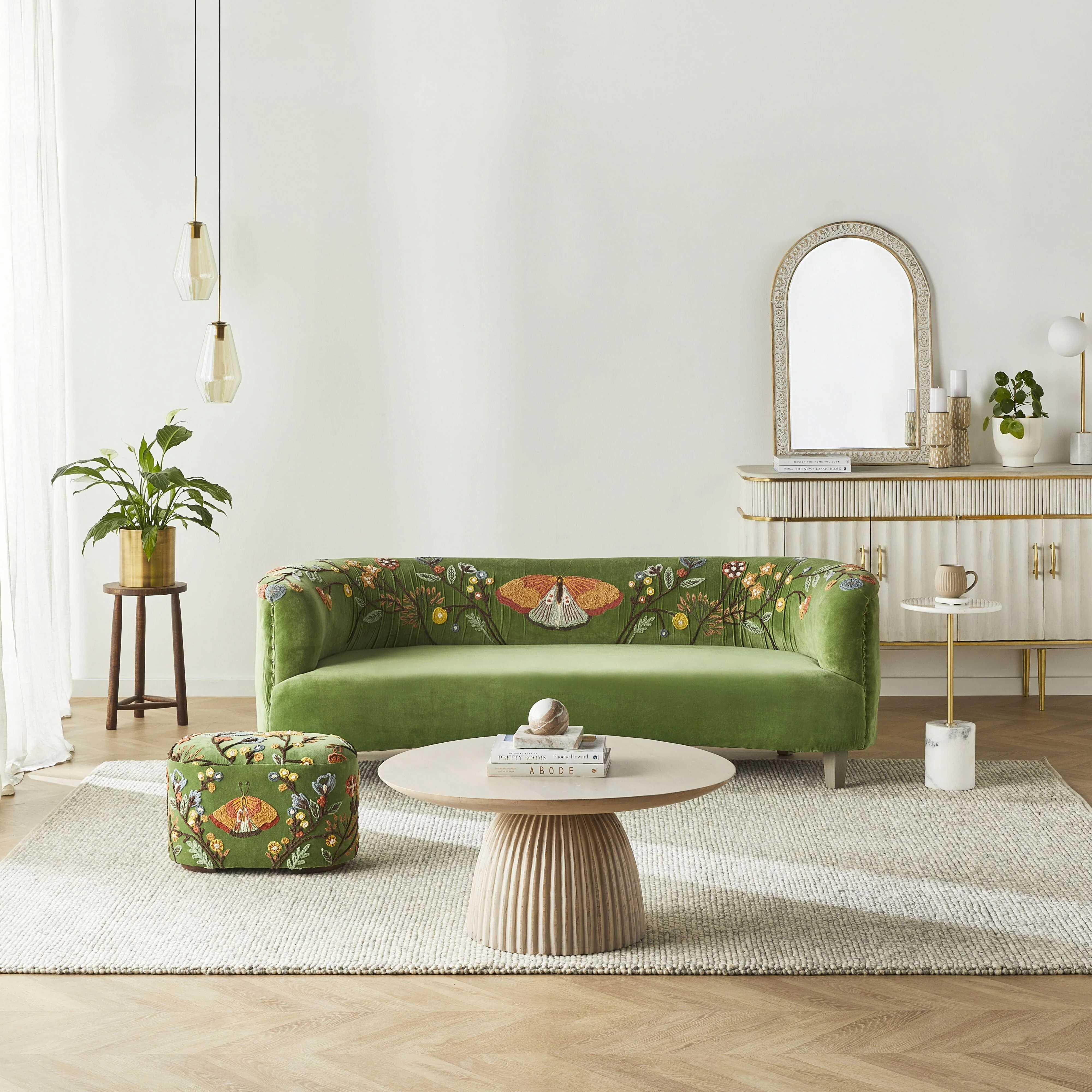 Freya Embroidered Sofa Green Velvet - Image 6