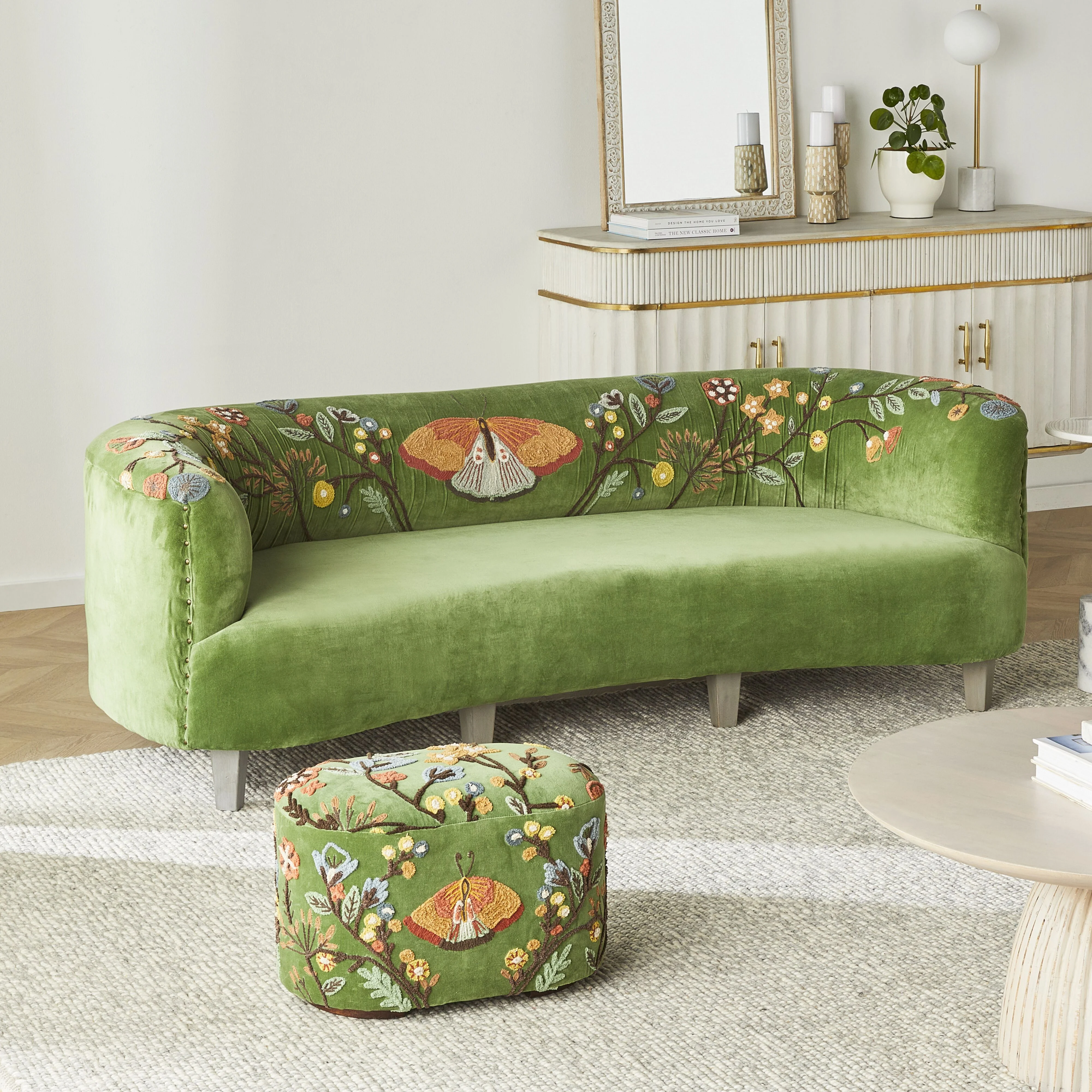 Freya Embroidered Sofa Green Velvet - Image 7