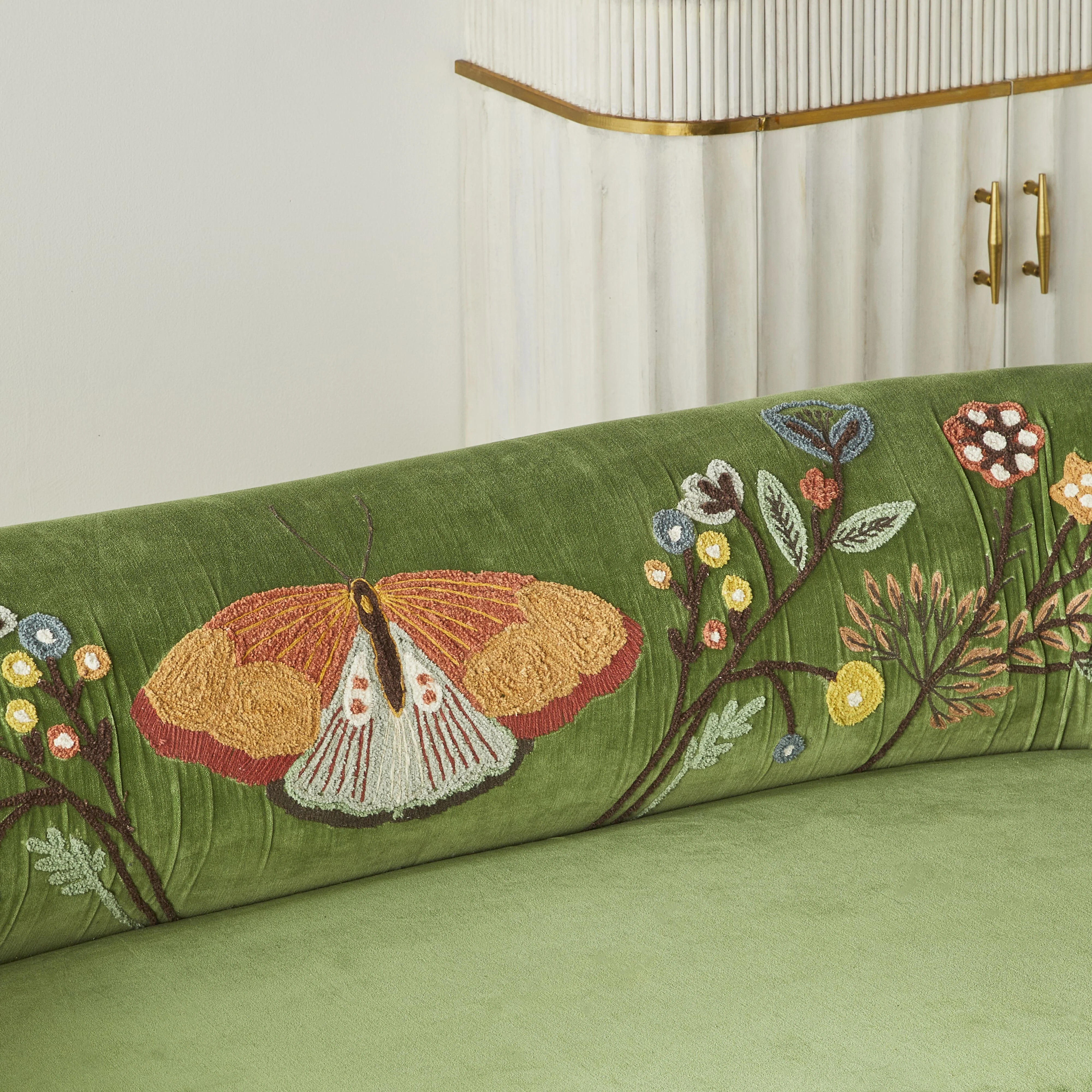 Freya Embroidered Sofa Green Velvet - Image 8
