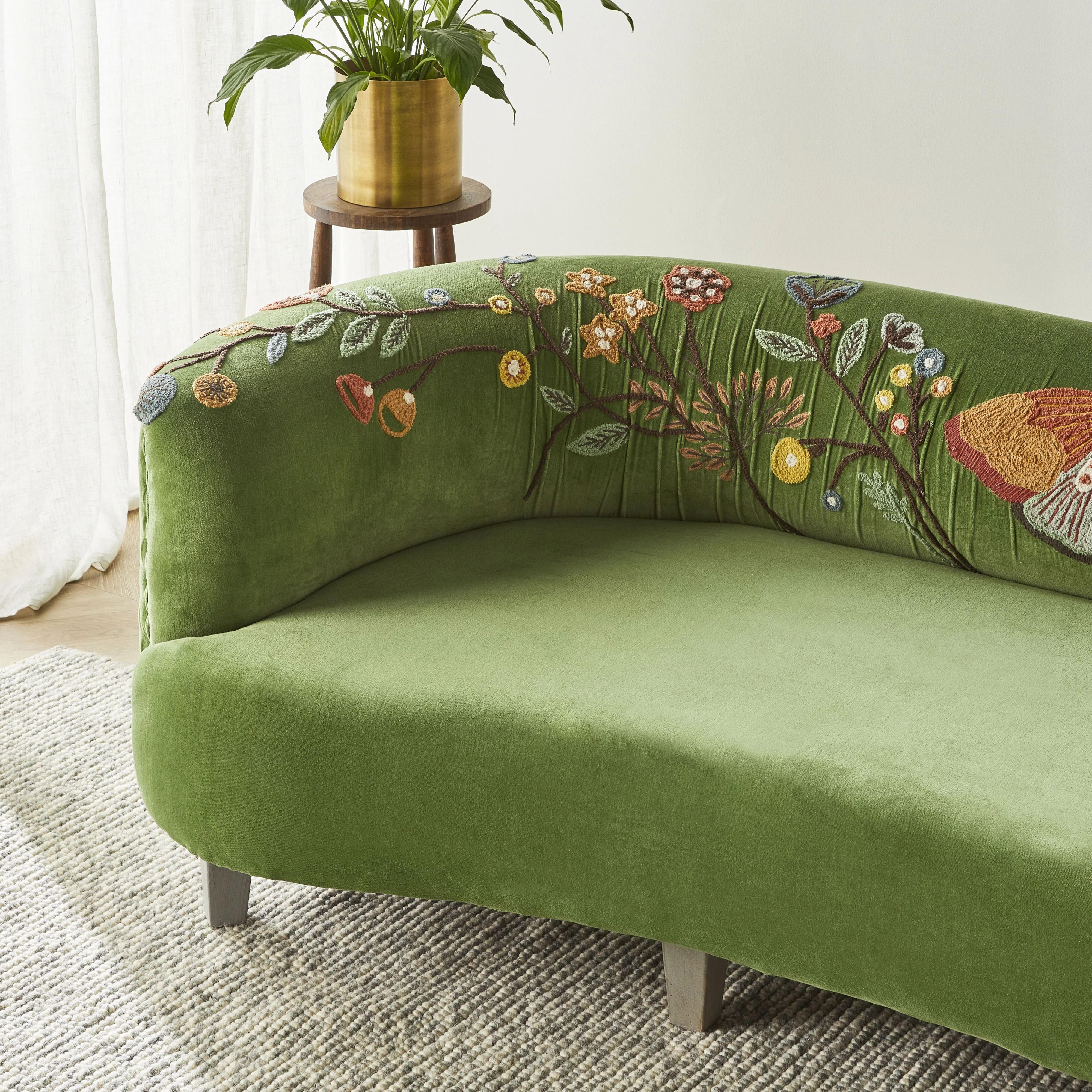 Freya Embroidered Sofa Green Velvet - Image 9