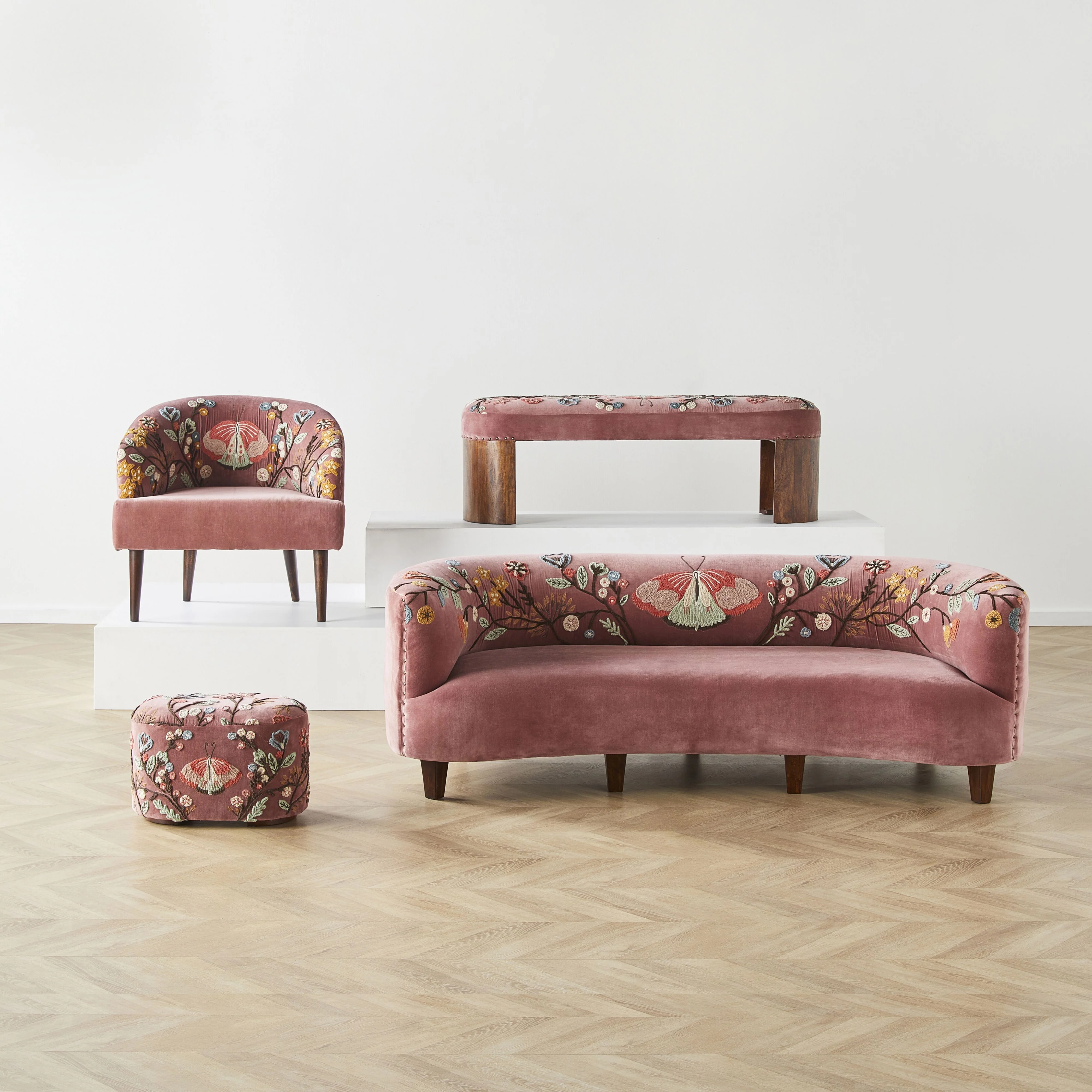 Freya Embroidered Sofa Rose Pink Velvet - Image 10
