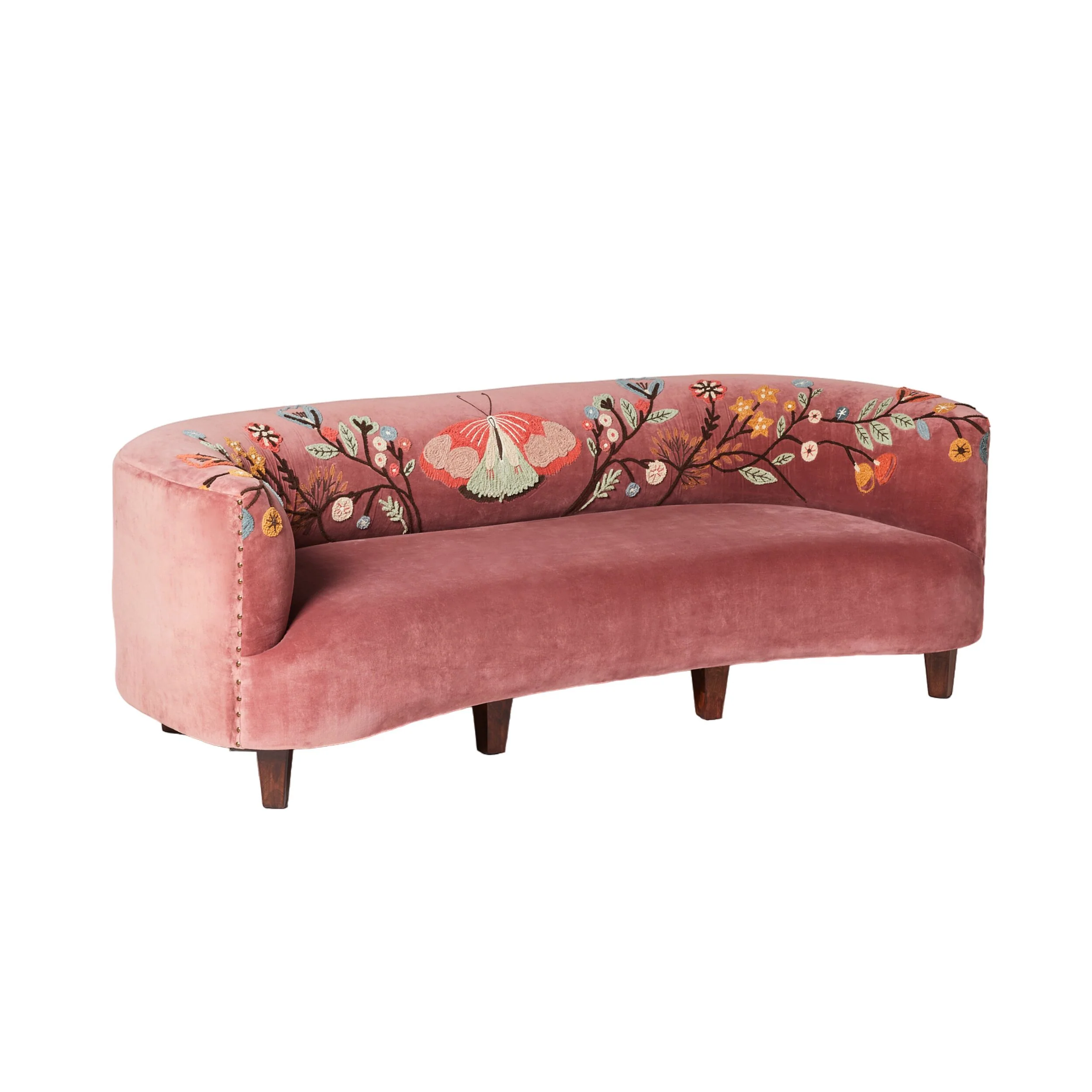 Freya Embroidered Sofa Rose Pink Velvet - Image 2
