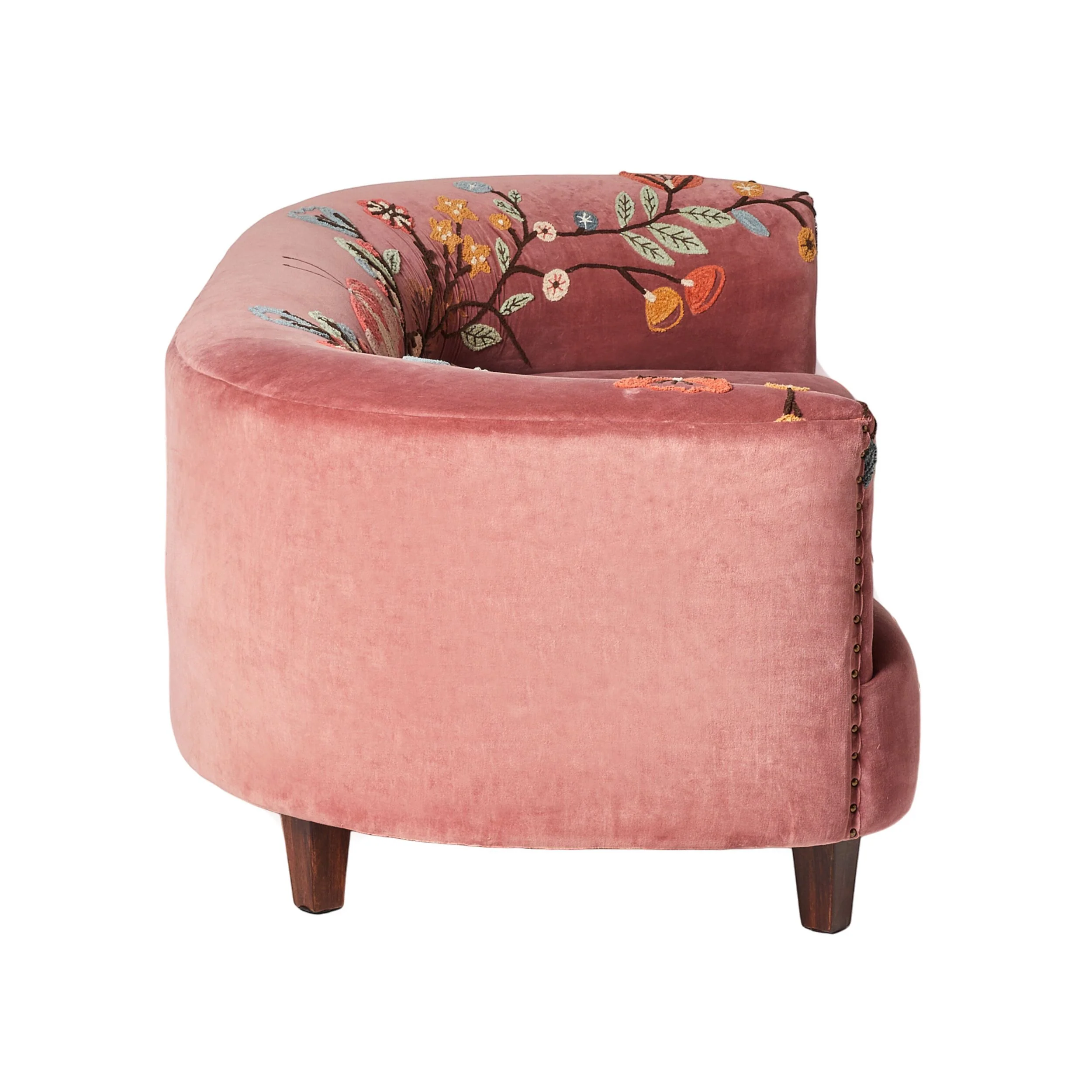 Freya Embroidered Sofa Rose Pink Velvet - Image 3