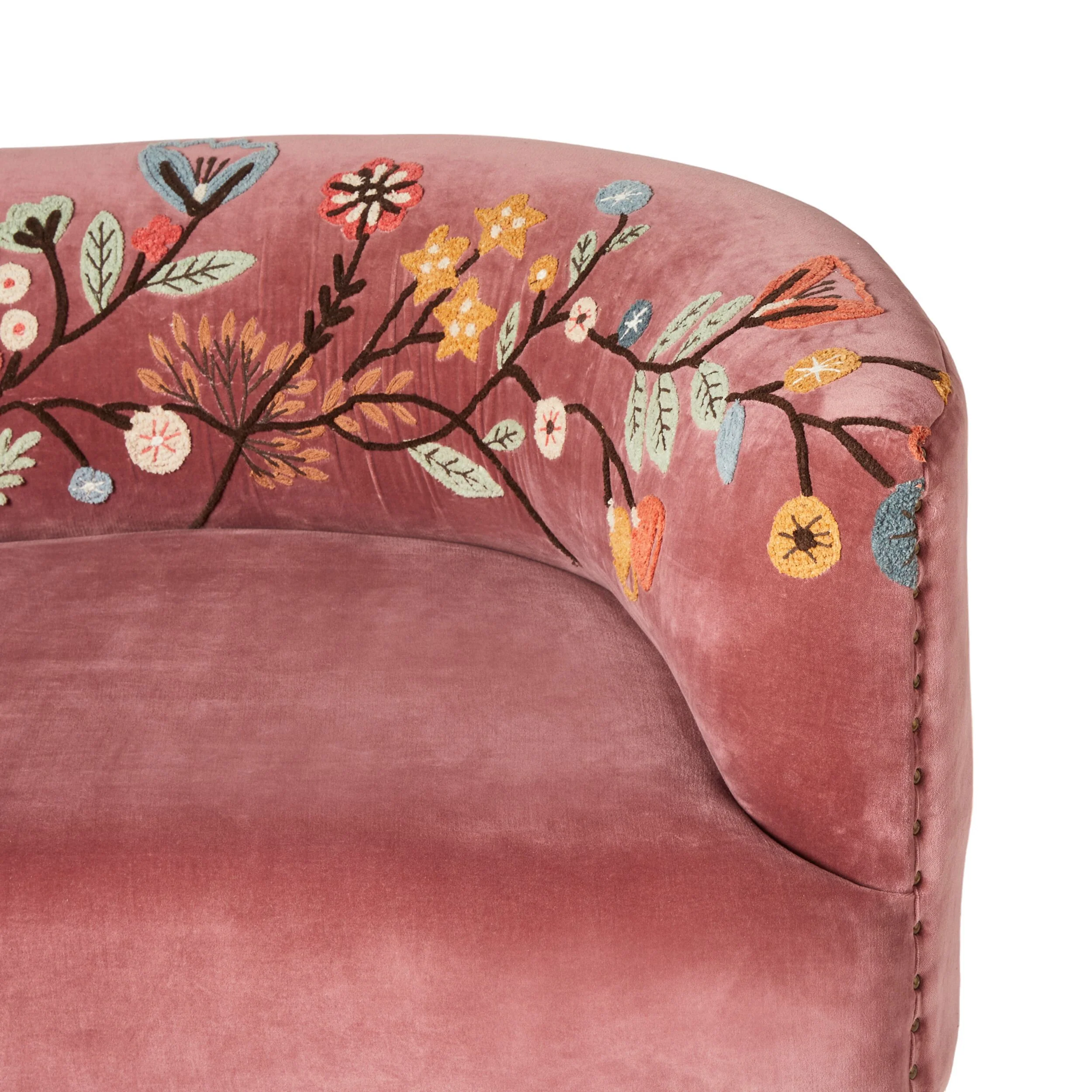Freya Embroidered Sofa Rose Pink Velvet - Image 5