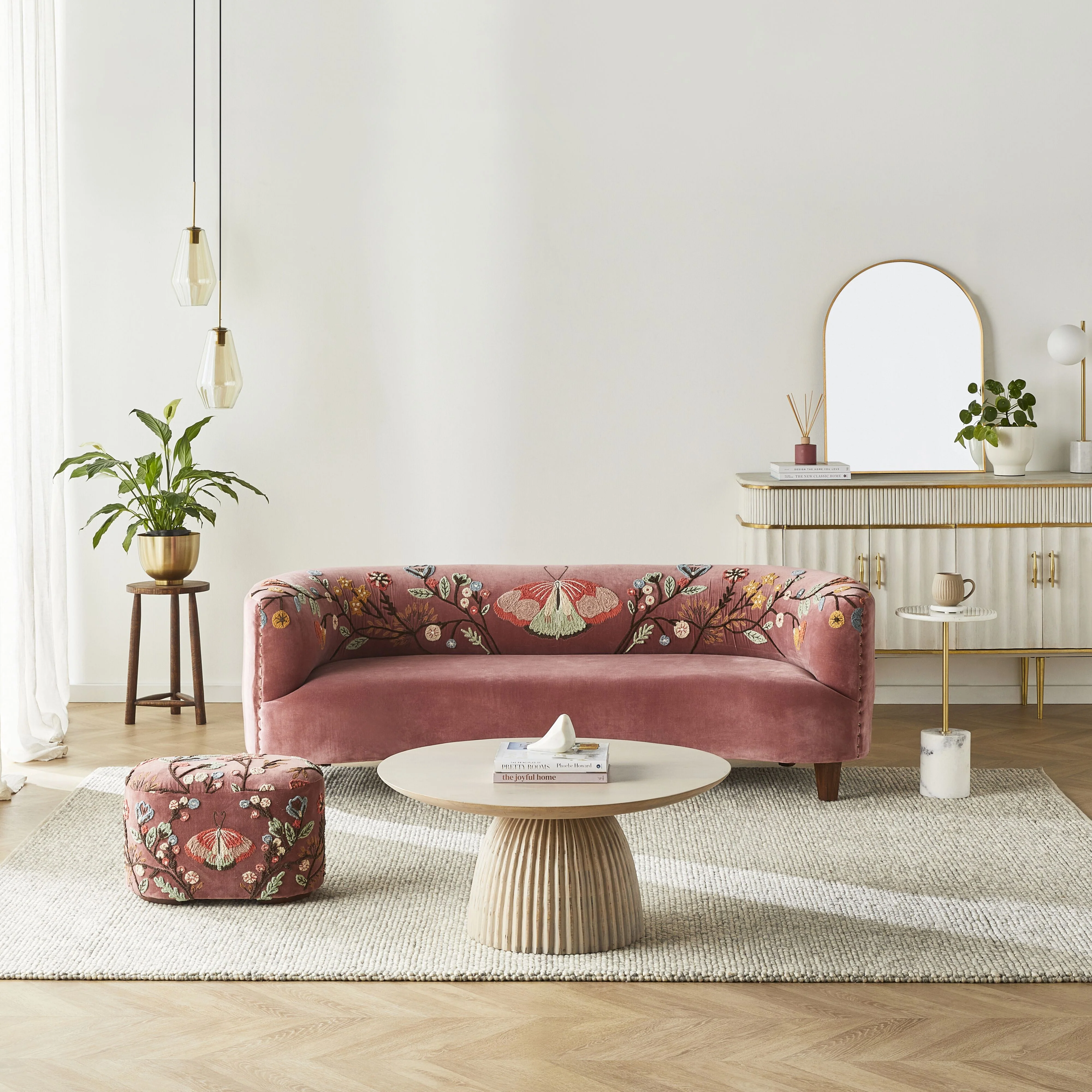 Freya Embroidered Sofa Rose Pink Velvet - Image 6