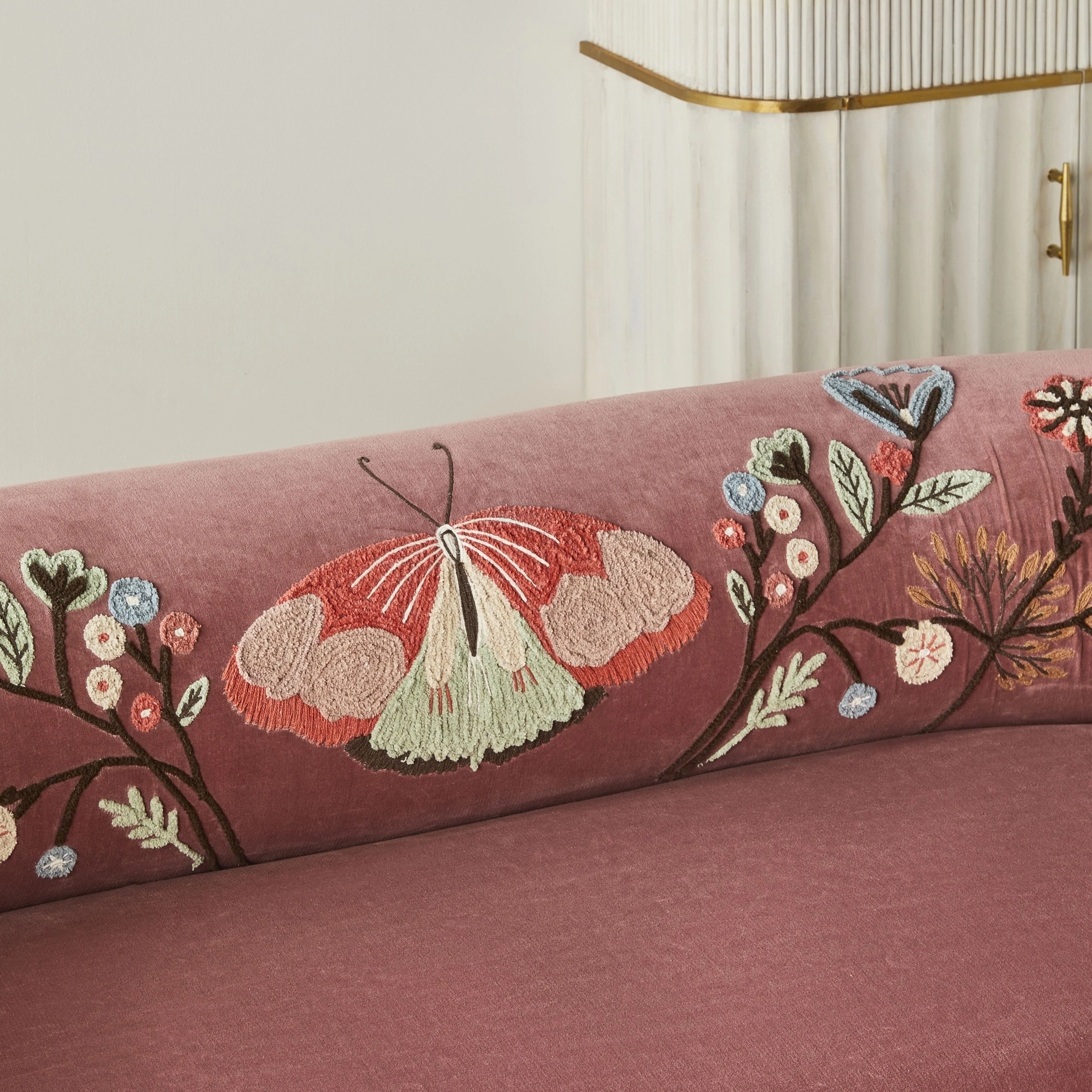 Freya Embroidered Sofa Rose Pink Velvet - Image 8