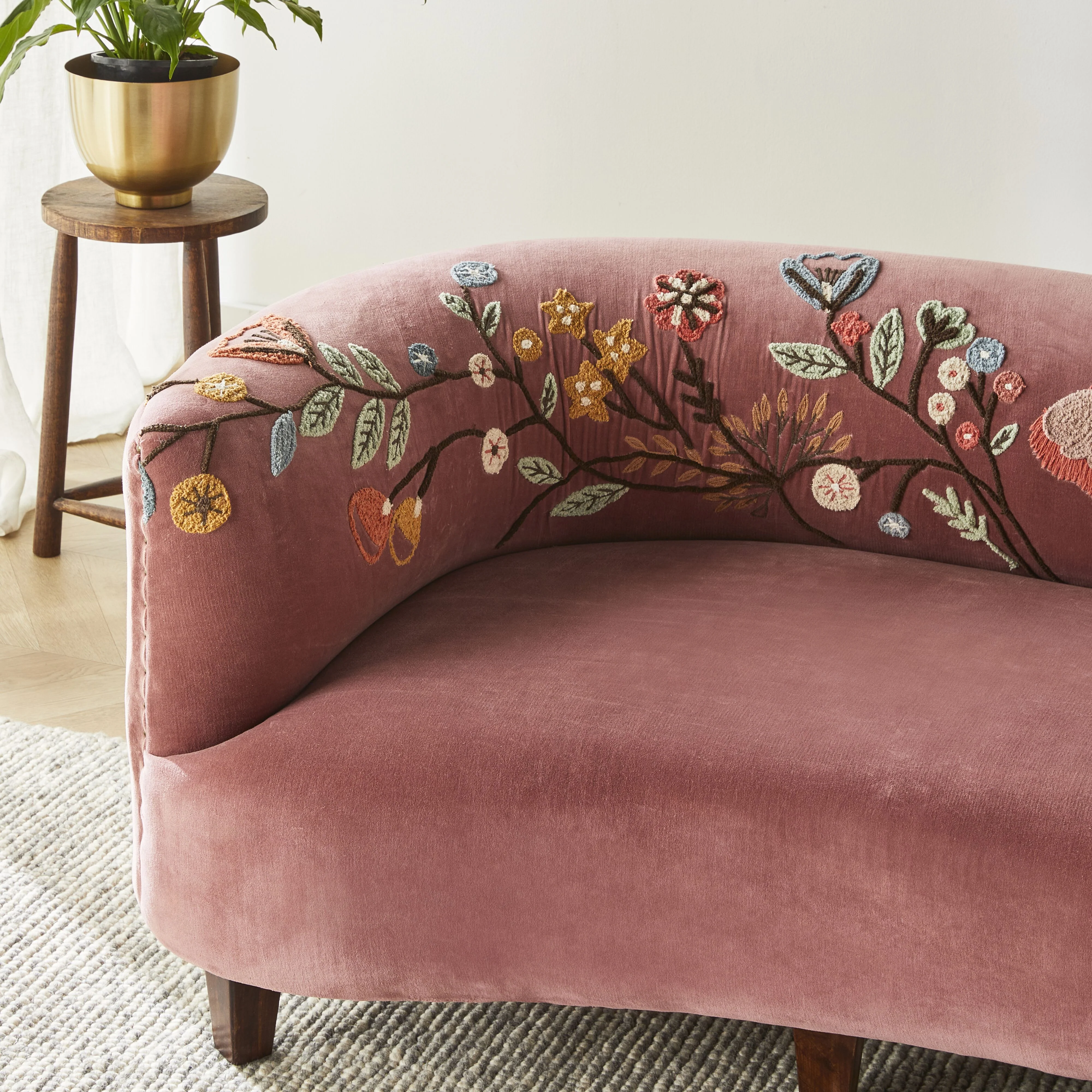 Freya Embroidered Sofa Rose Pink Velvet - Image 9