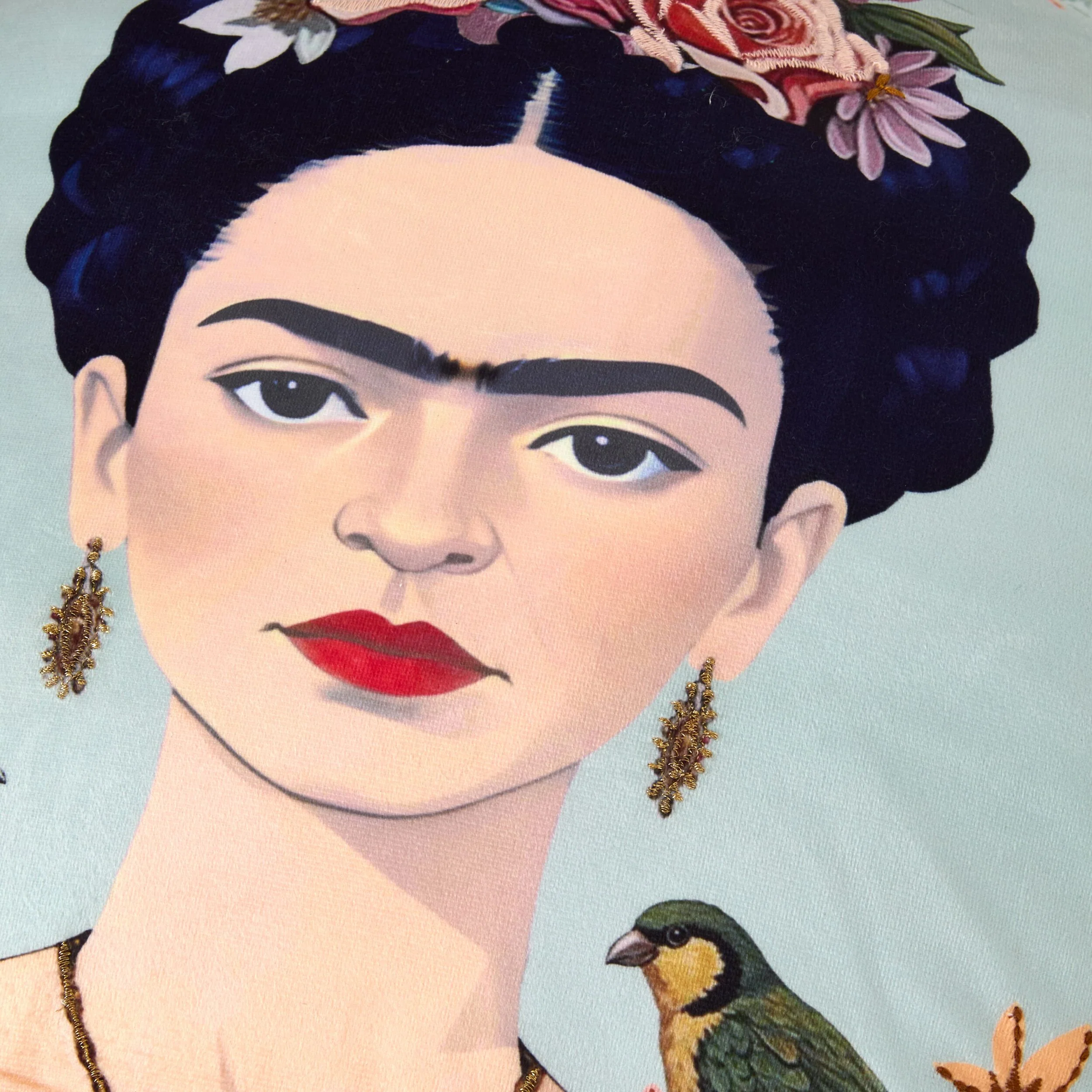 Frida Embroidered Velvet Round Cushion - Image 2