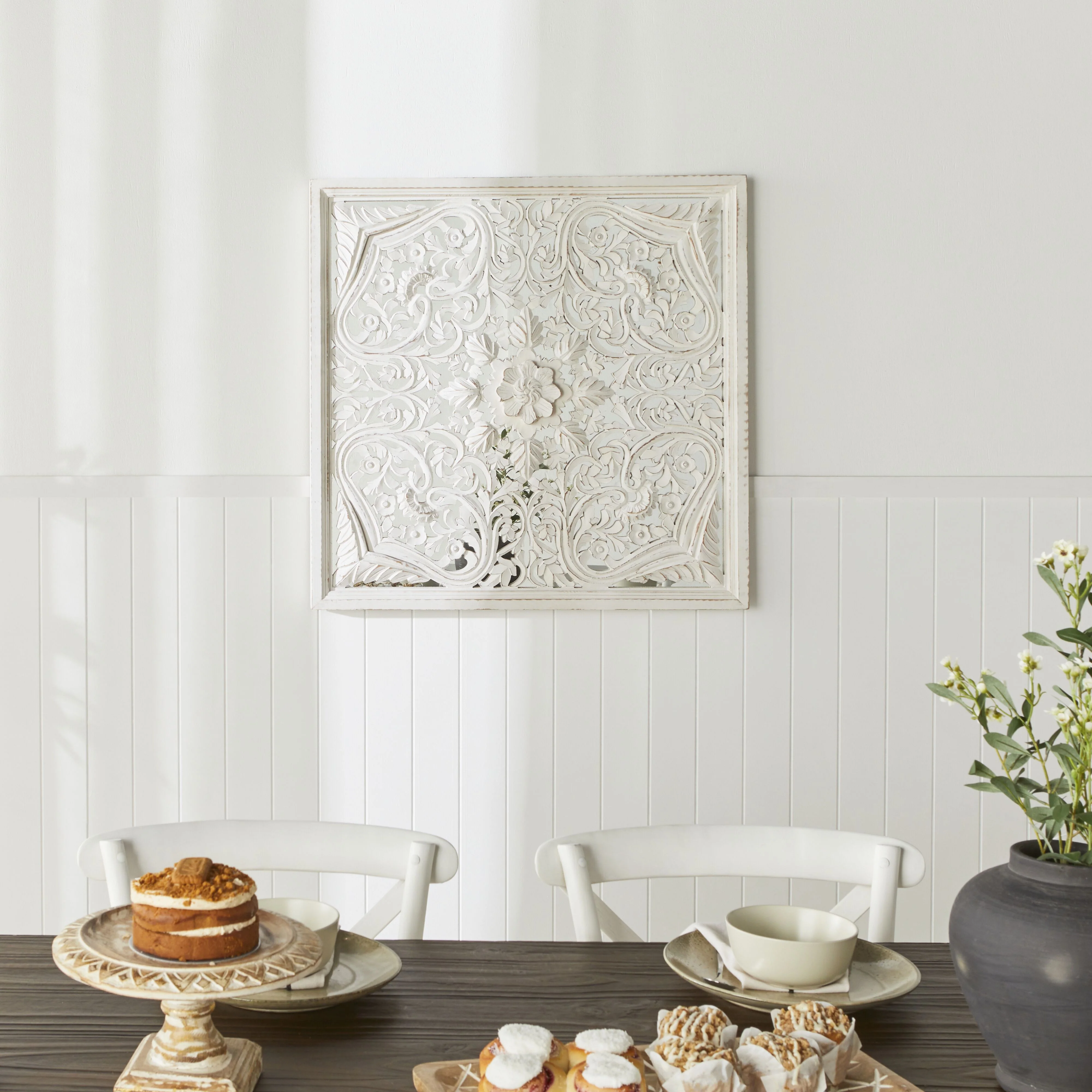 Frieze Square Hand Carved White Panel 90x90cm - Image 4