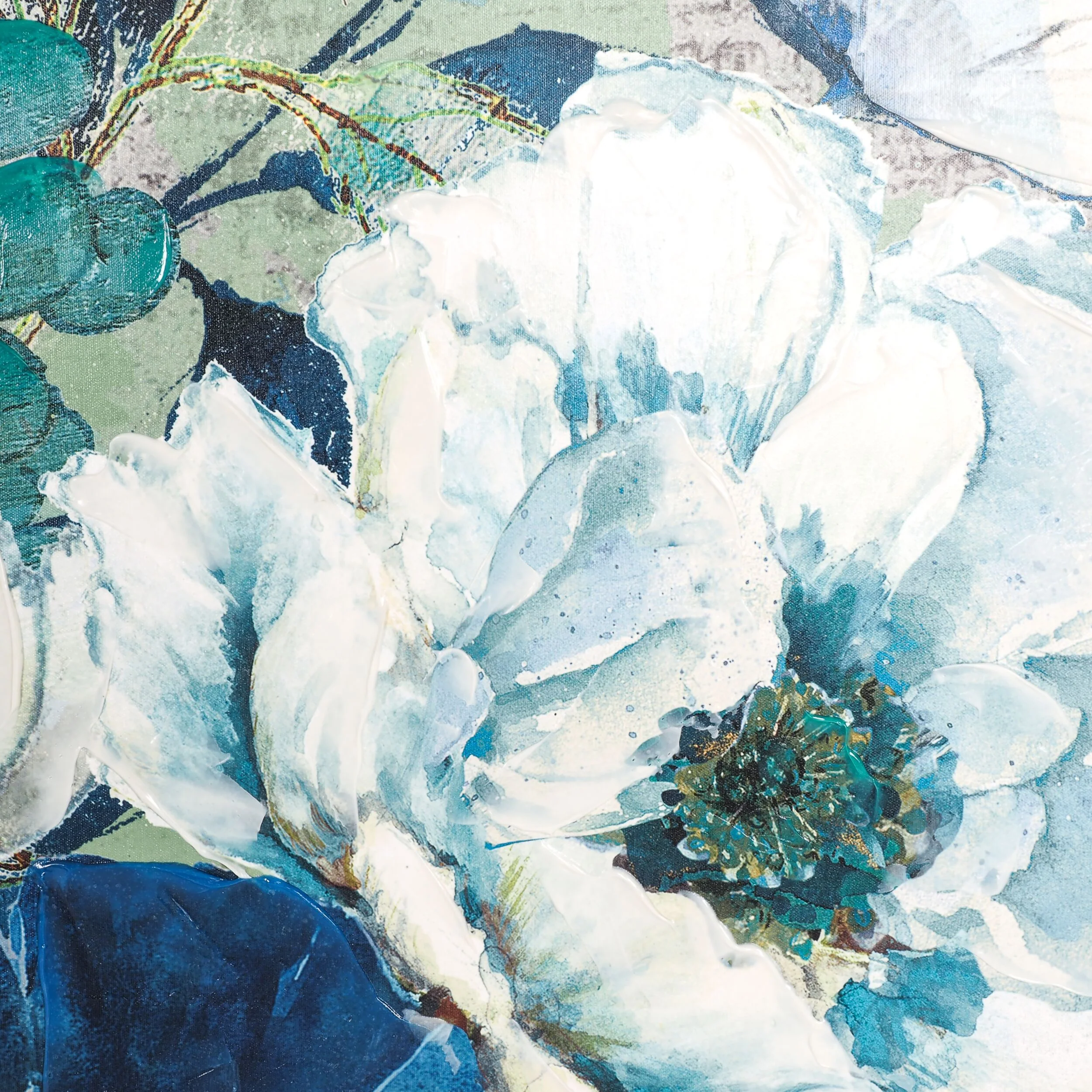 Galleries Blue and White Floral Collection Framed Canvas 160x120cm - Image 2