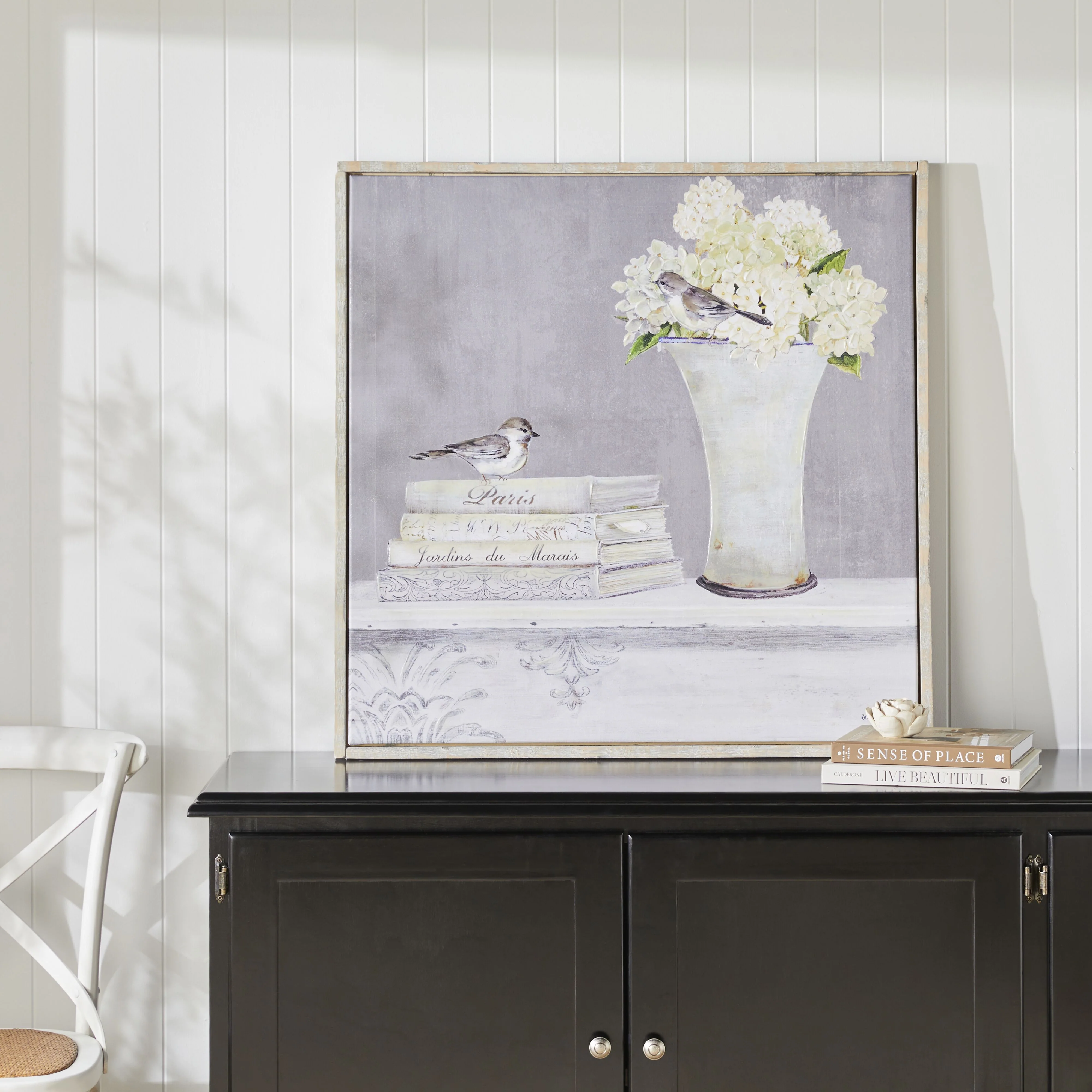 Galleries Hydrangeas in vase Framed Canvas Print 90x90cm - Image 4