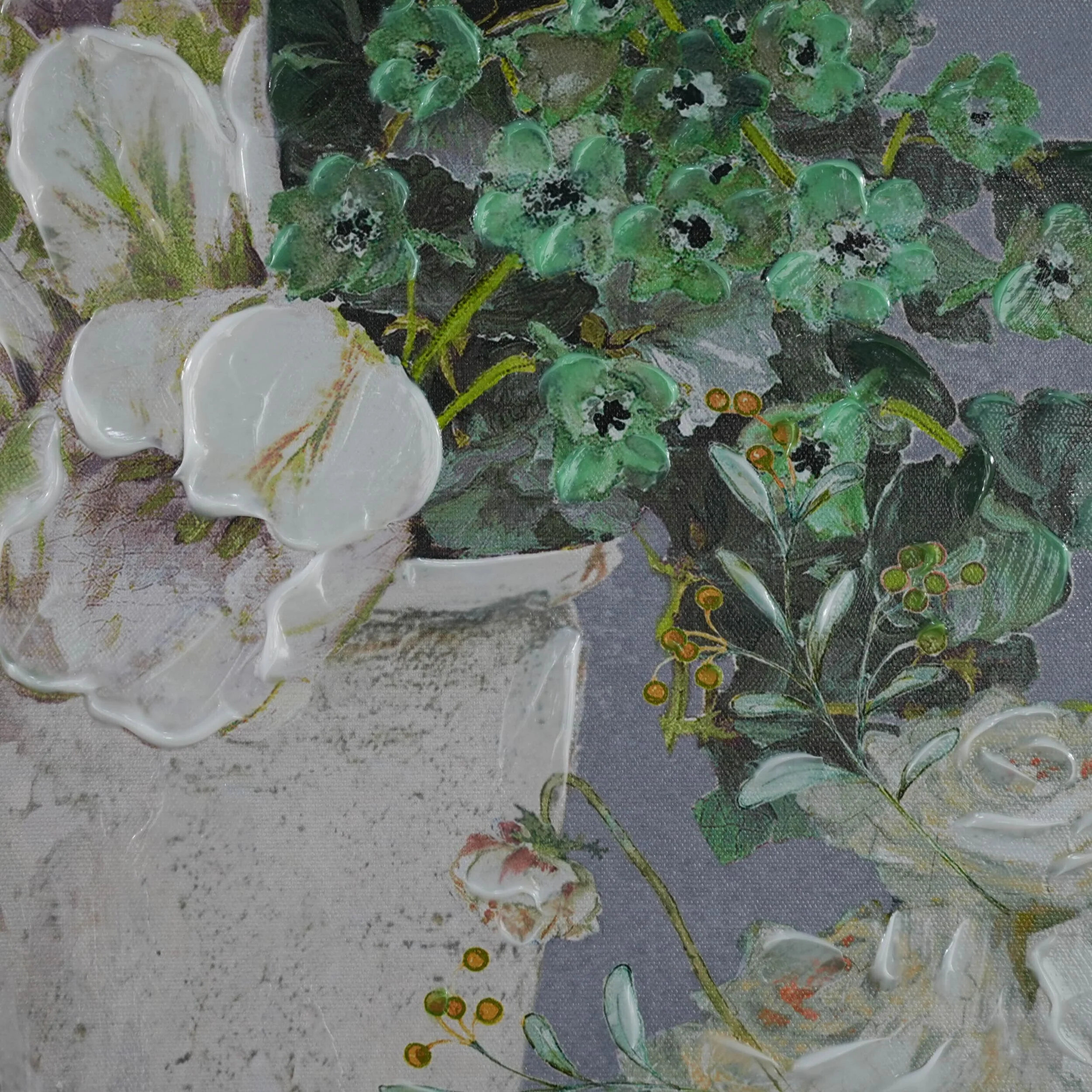 Galleries Porcelain Petals Framed Textured Print 120x60cm - Image 4