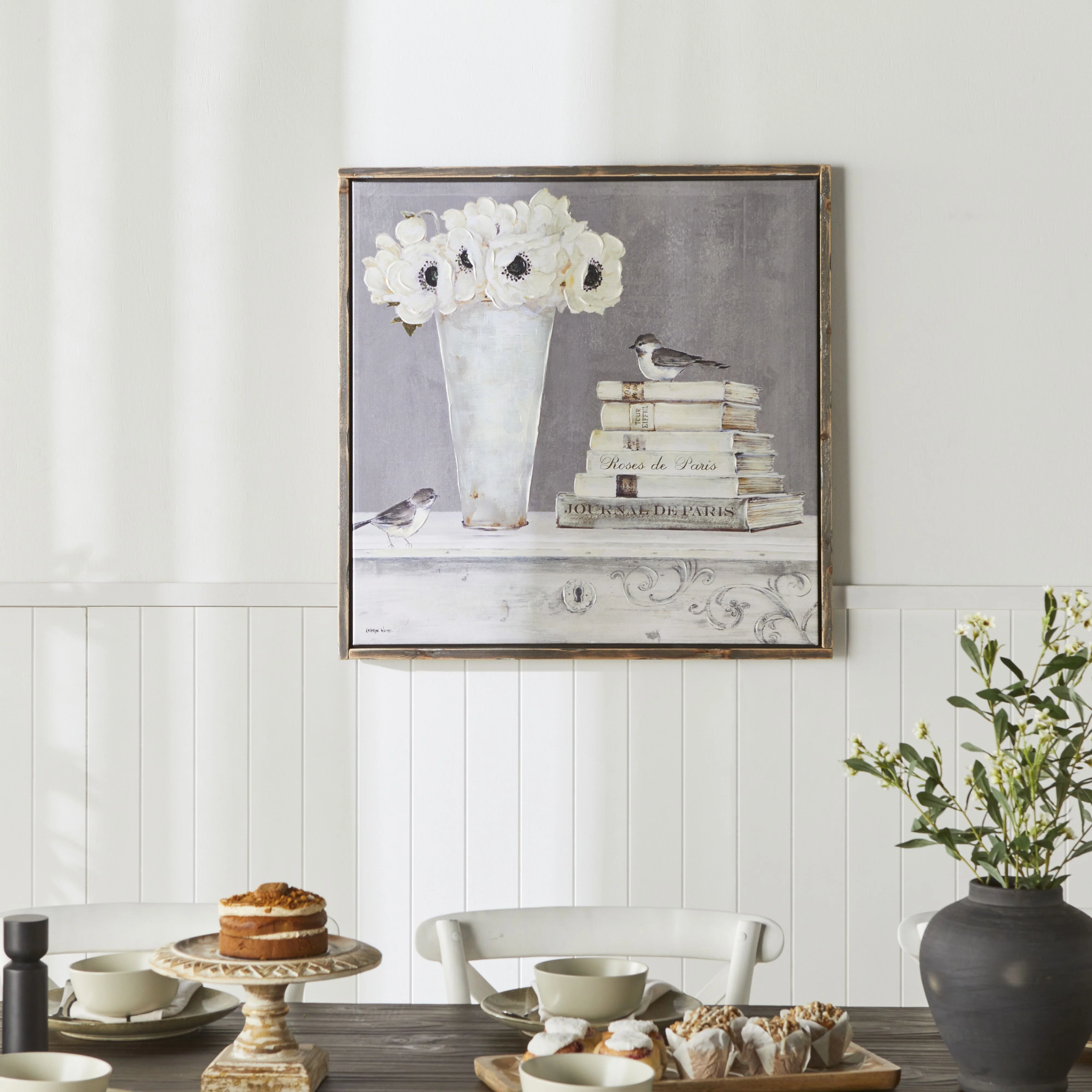 Galleries White Poppys In Vase Framed Canvas Print 90x90cm - Image 4