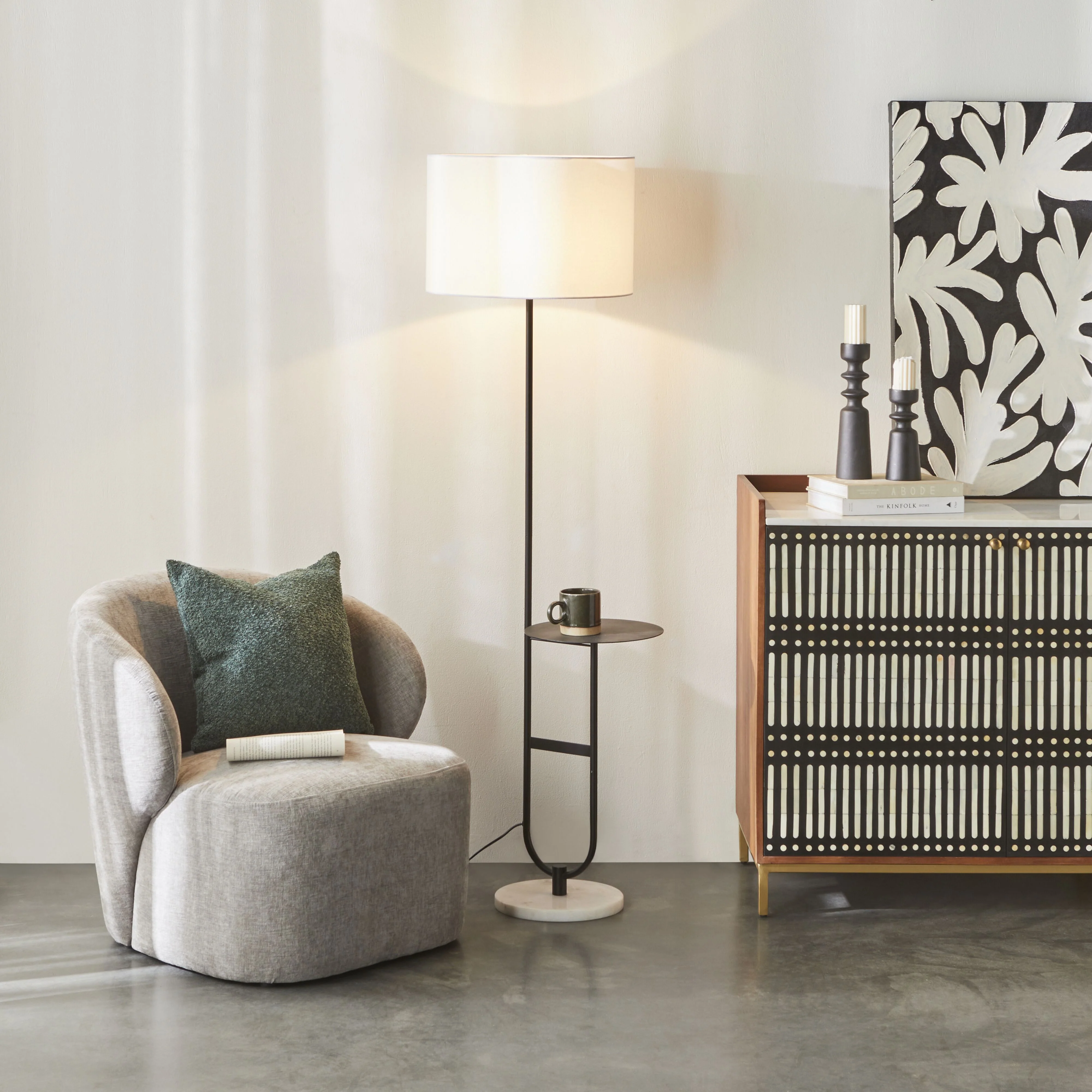 Grafton Marble Base Floor Lamp Black 163x45cm - Image 7