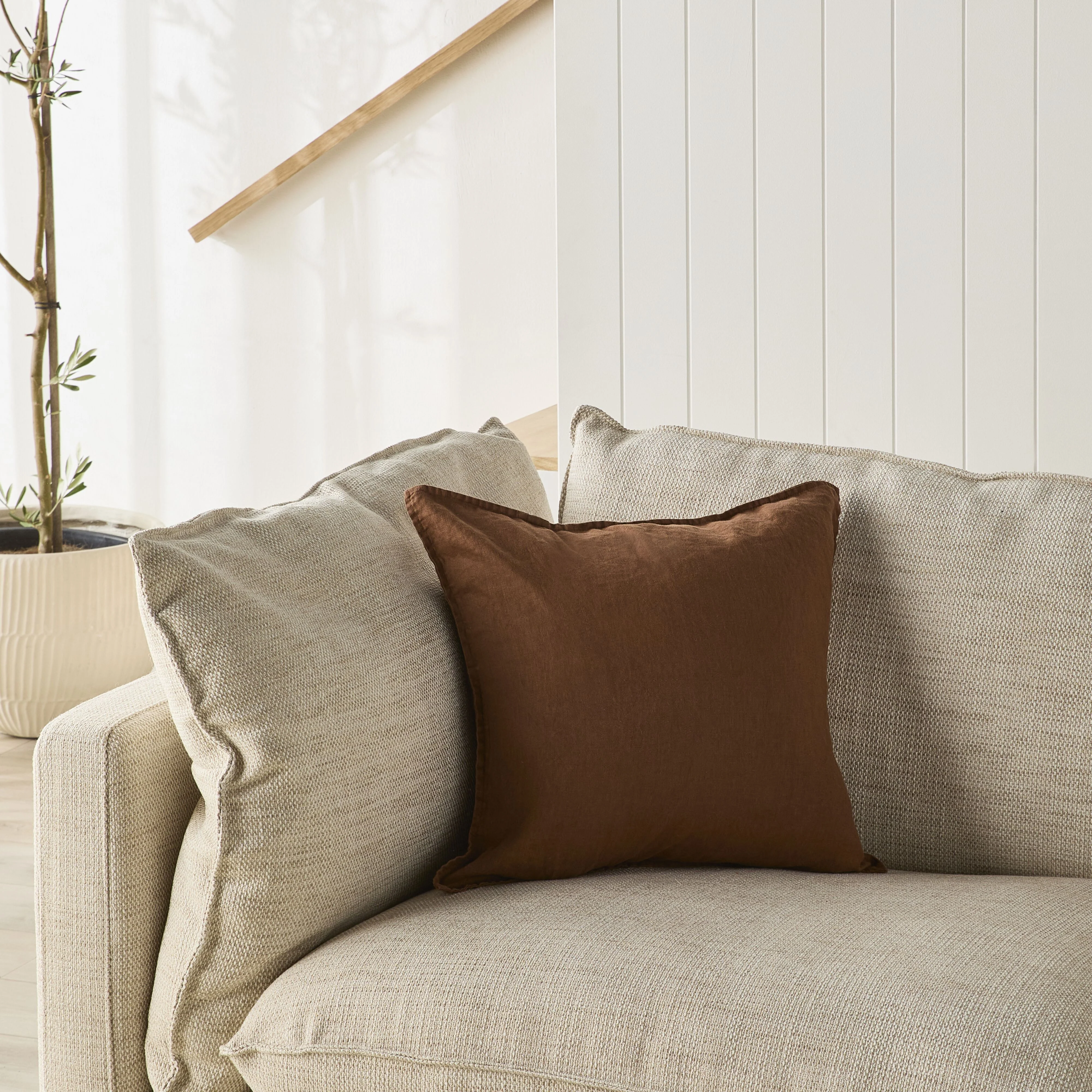 Hamptons French Linen Cushion Chocolate 50x50cm - Image 4