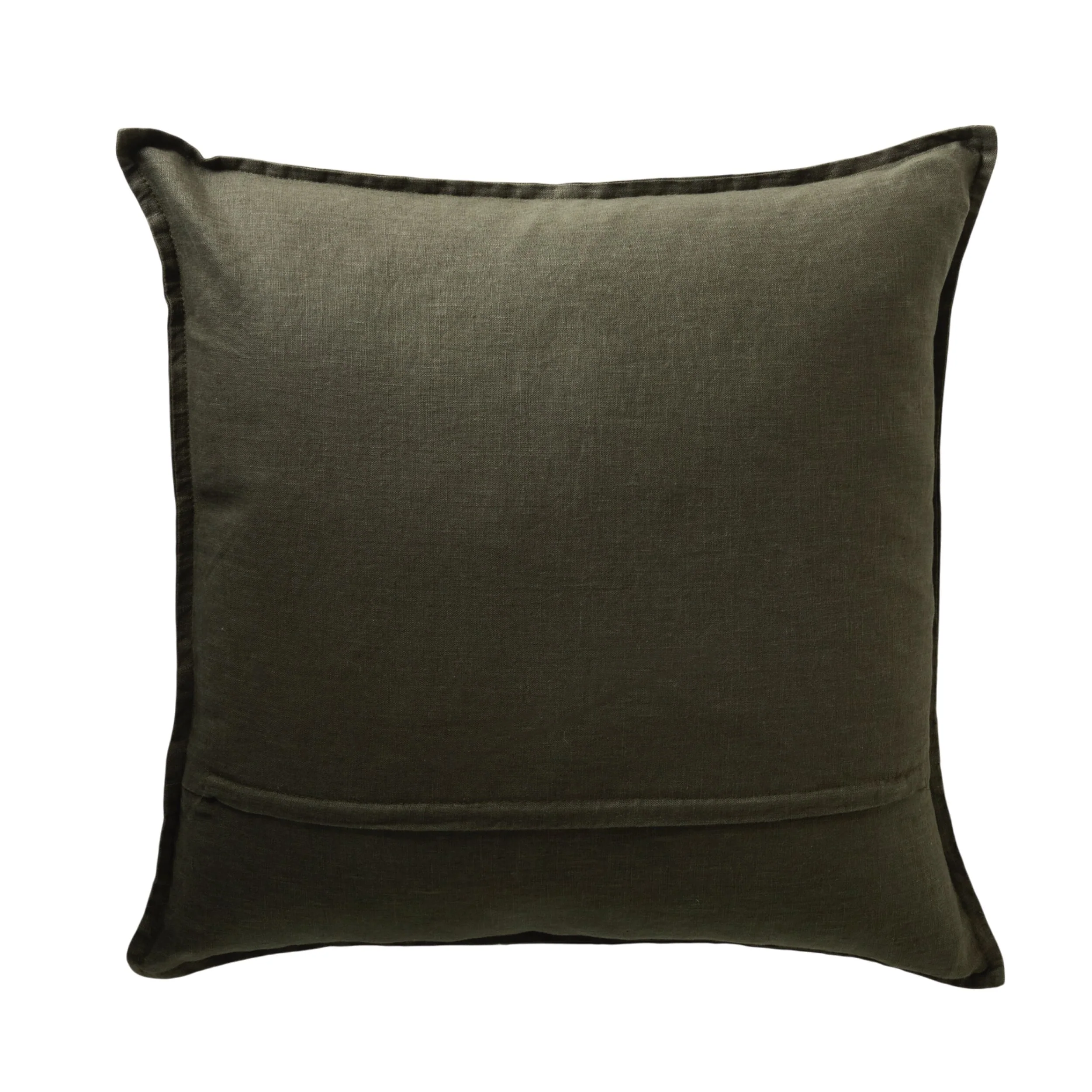 Hamptons French Linen Cushion Dark Olive Green 50x50cm - Image 2