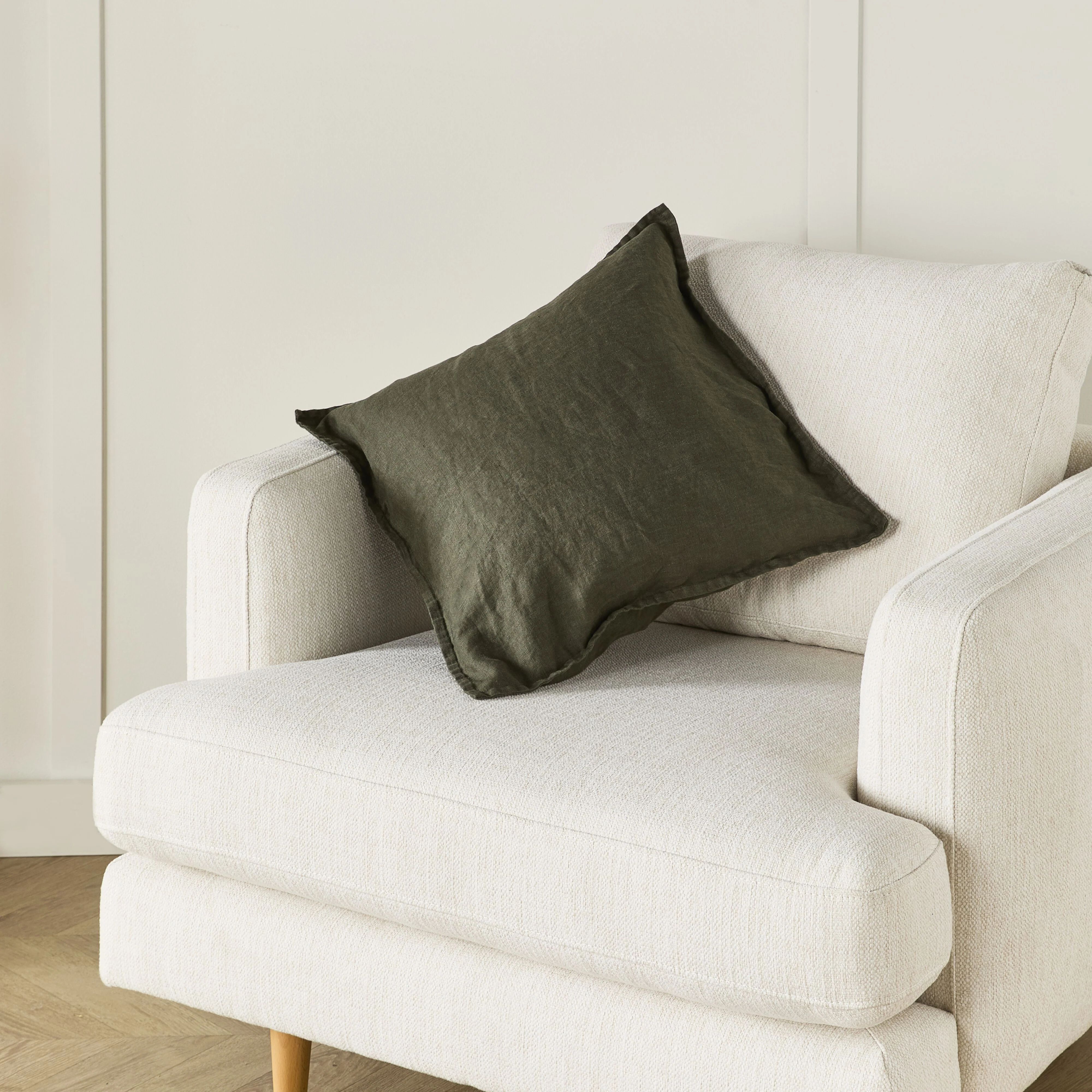 Hamptons French Linen Cushion Dark Olive Green 50x50cm - Image 4