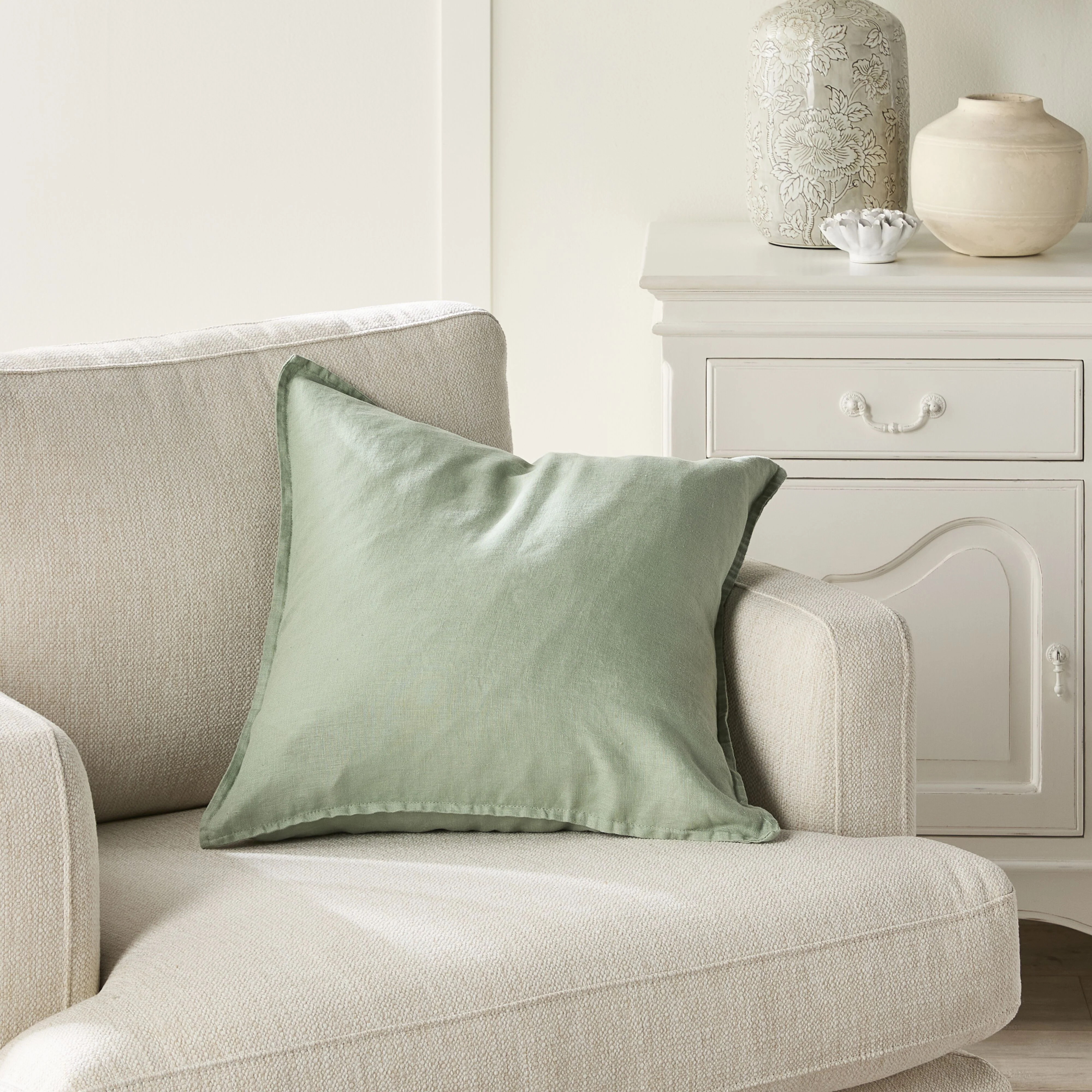 Hamptons French Linen Cushion Soft Sage 50x50cm - Image 4