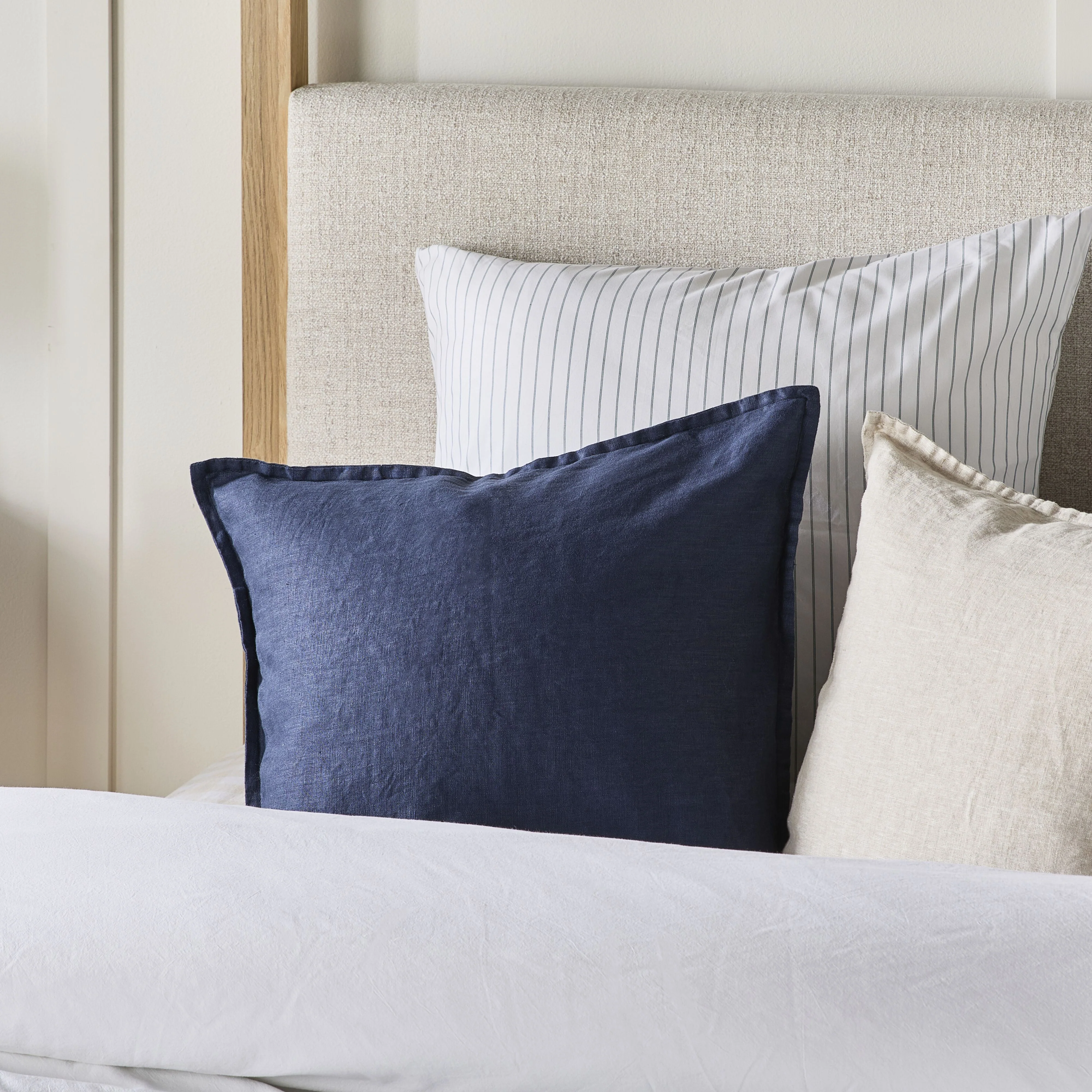 Hamptons French Linen Cushion Washed Navy 50x50cm - Image 4