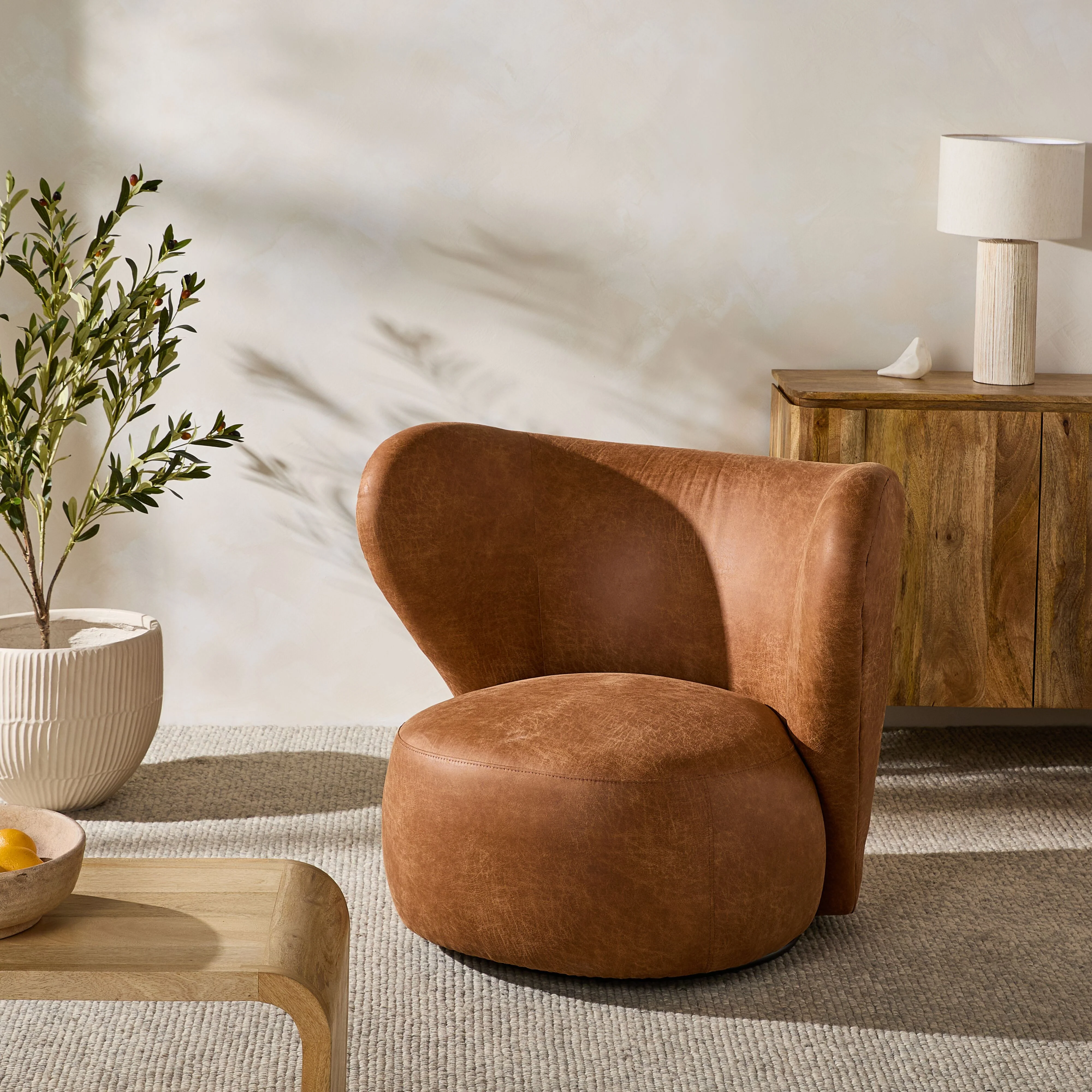 Hana Swivel Faux Leather Armchair Pellini Tan - Image 7