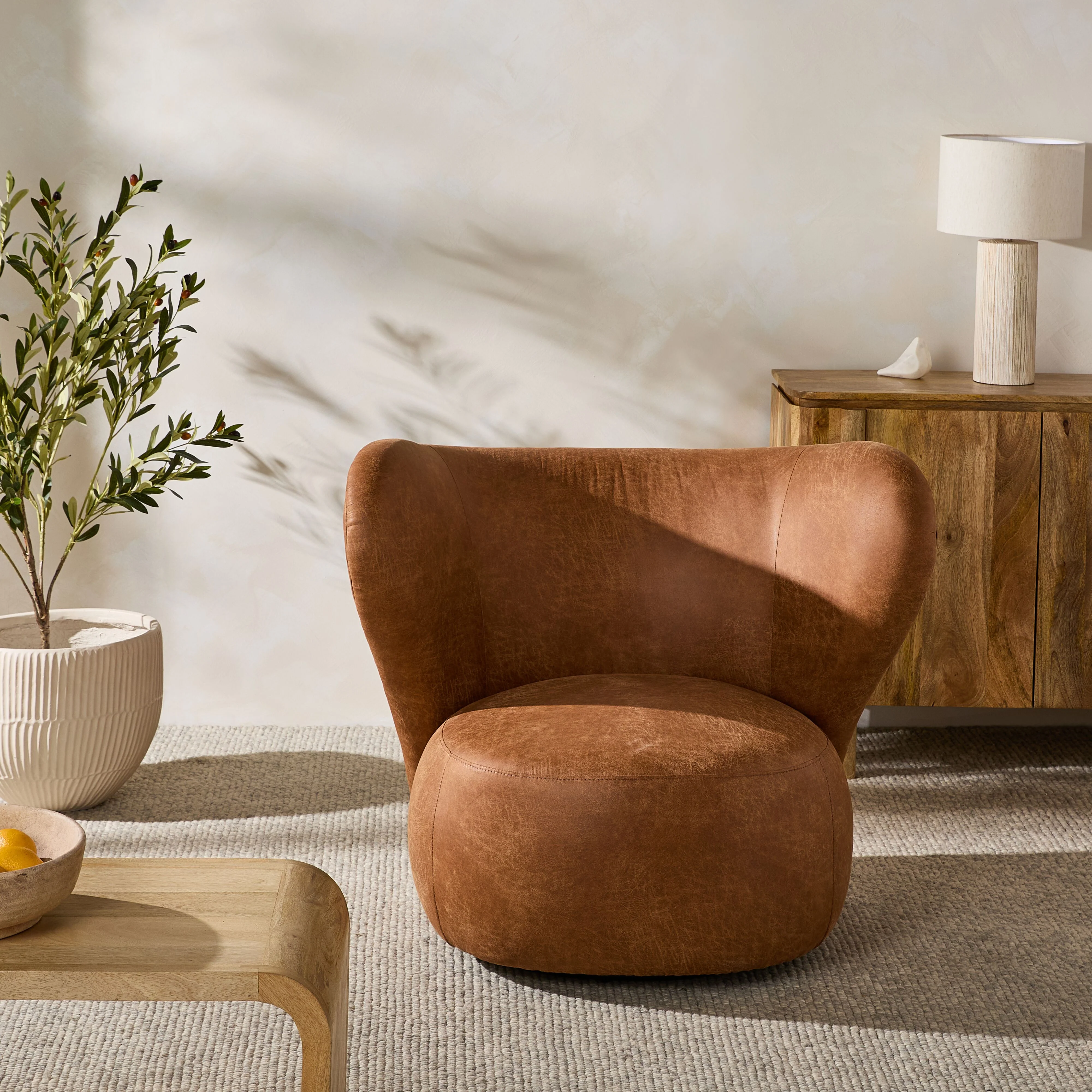 Hana Swivel Faux Leather Armchair Pellini Tan - Image 8