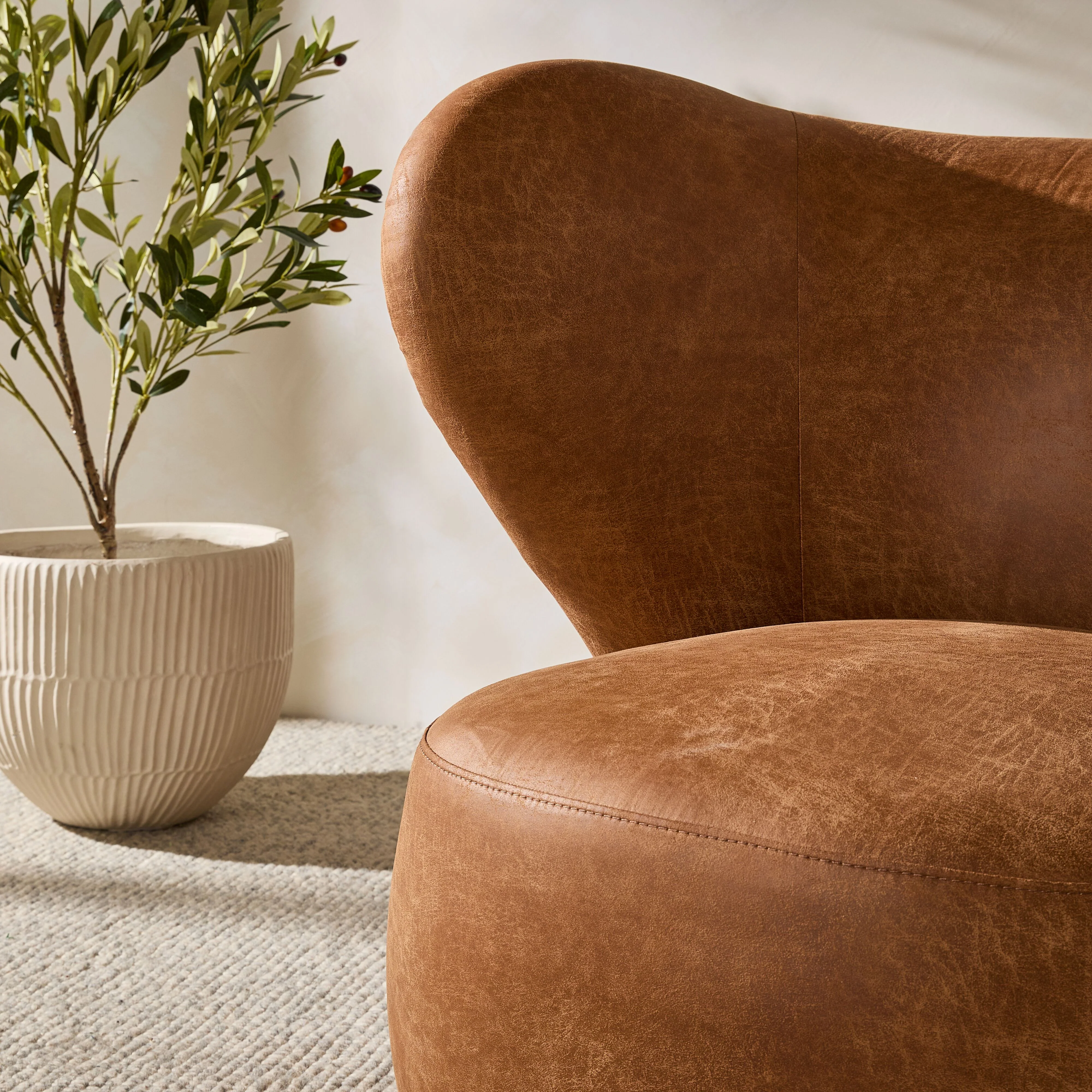 Hana Swivel Faux Leather Armchair Pellini Tan - Image 9