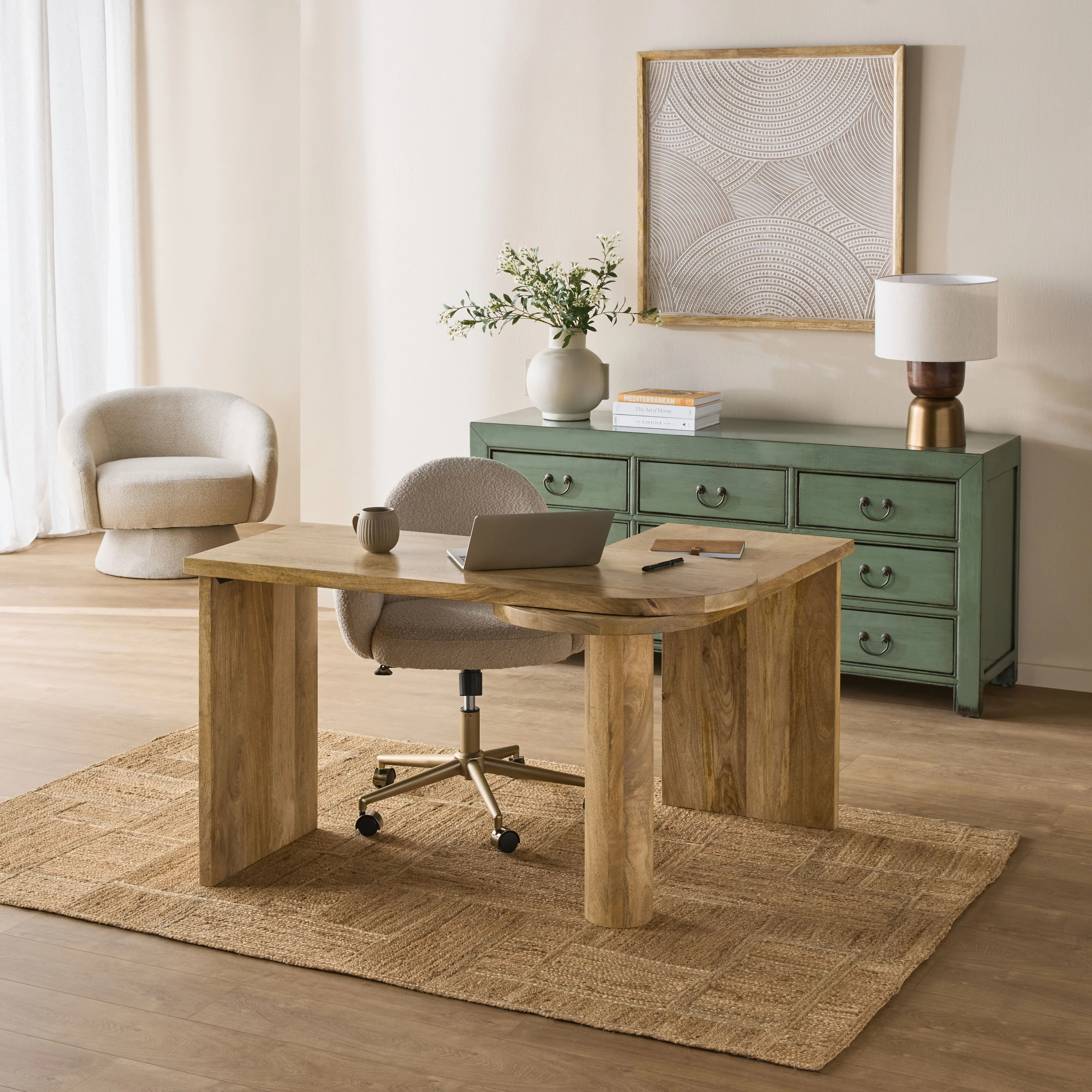 Harrie L Shape Rotating Desk Natural - Image 11