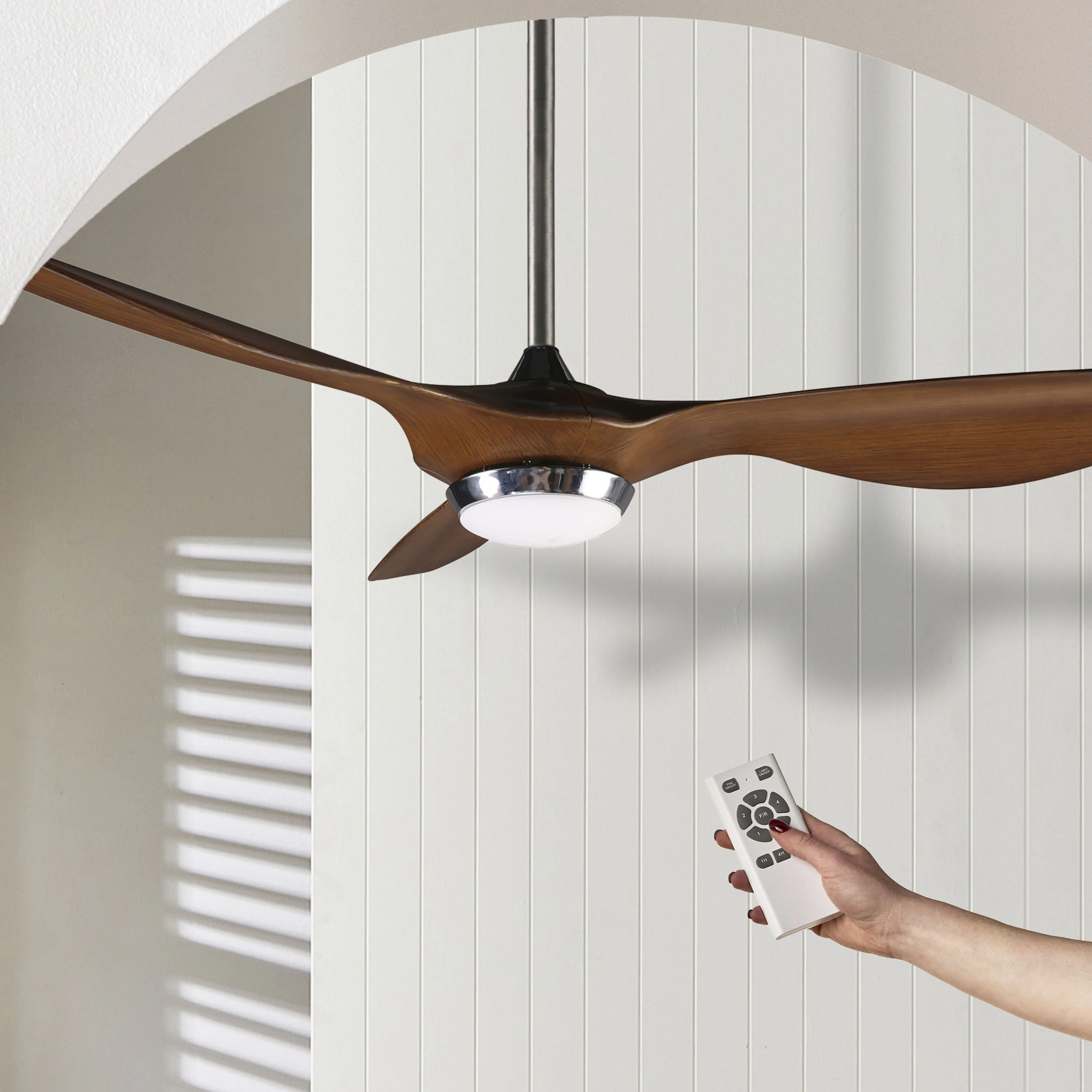 Hayman Indoor/Outdoor DC Ceiling Fan with LED Light & Remote - Timber Finish 132cm - Image 6