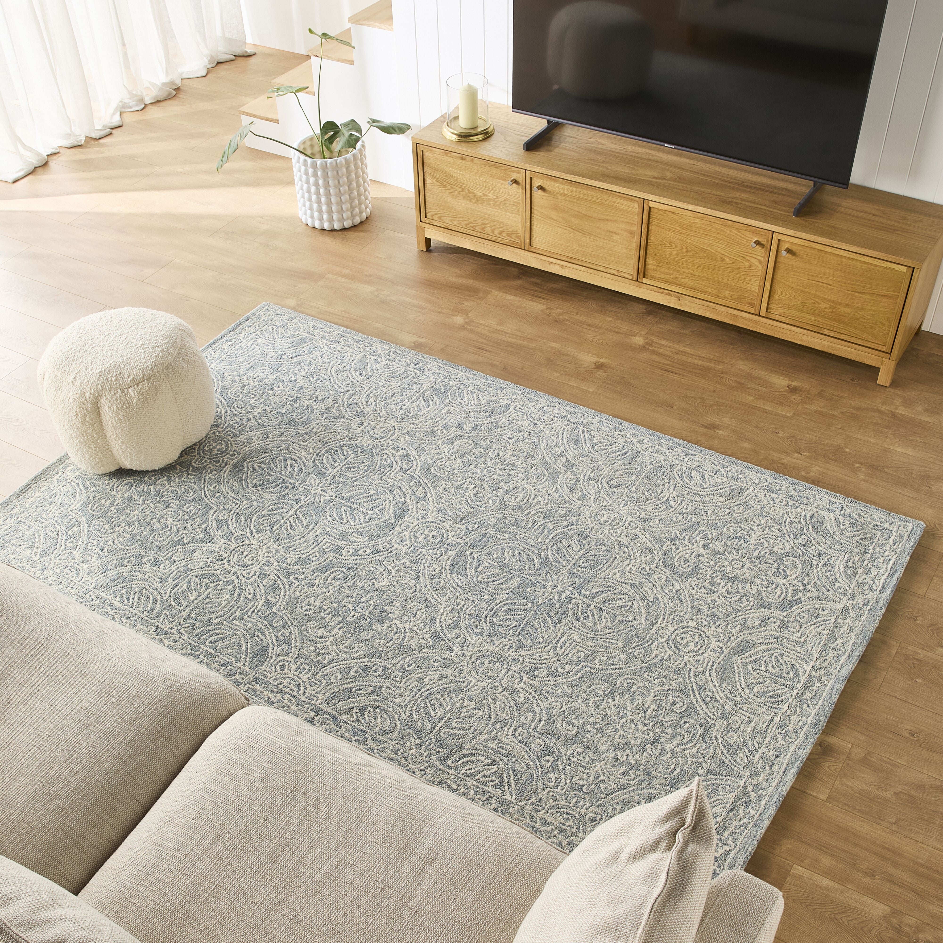 Henna Handtufted NZ Wool Rug Blue 150x240cm - Image 4